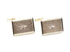 Pair of 9 Kt Yellow Gold and Diamond Rectangular Cufflinks by Cropp & Farr