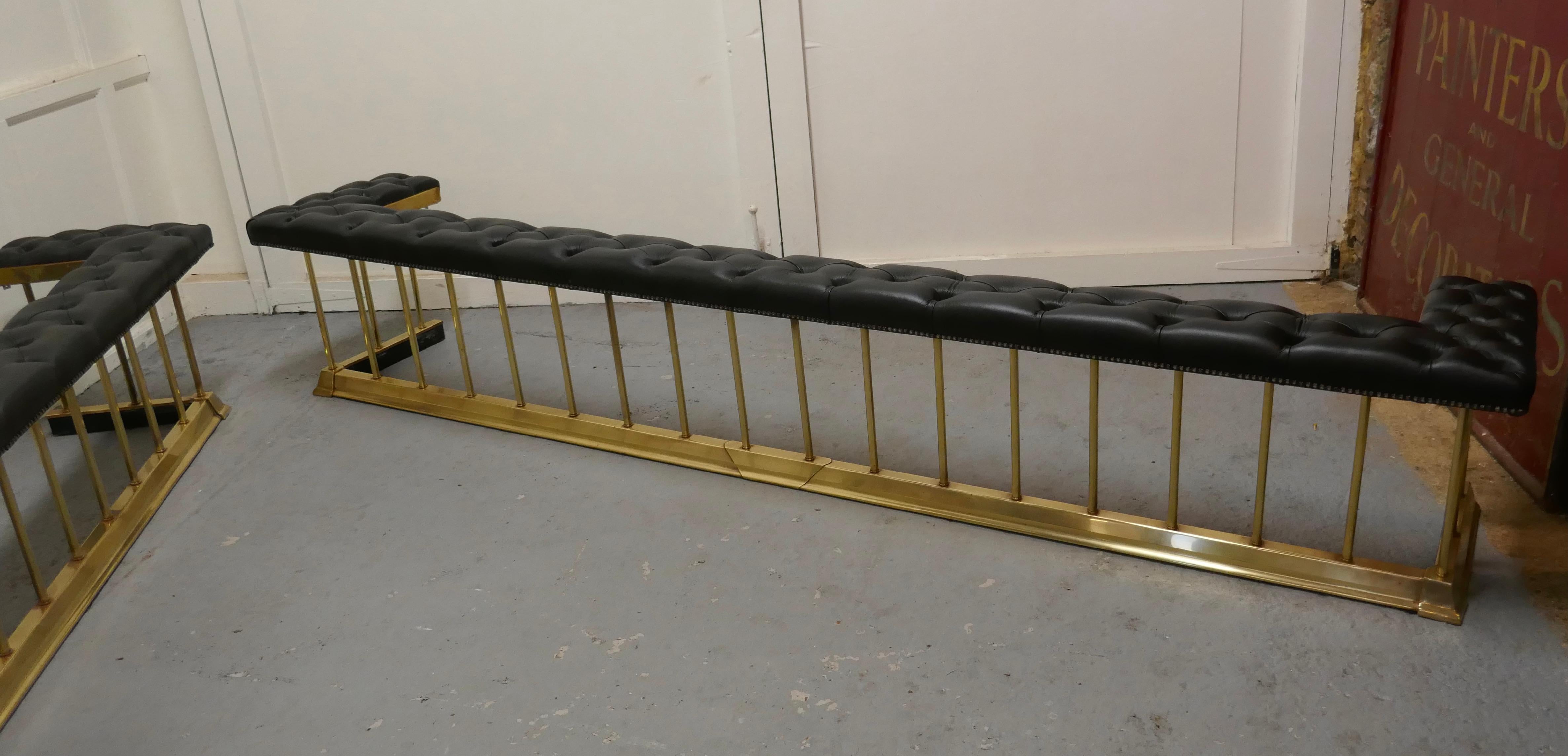 Pair of Long Brass and Leather Club Fenders For Sale 1