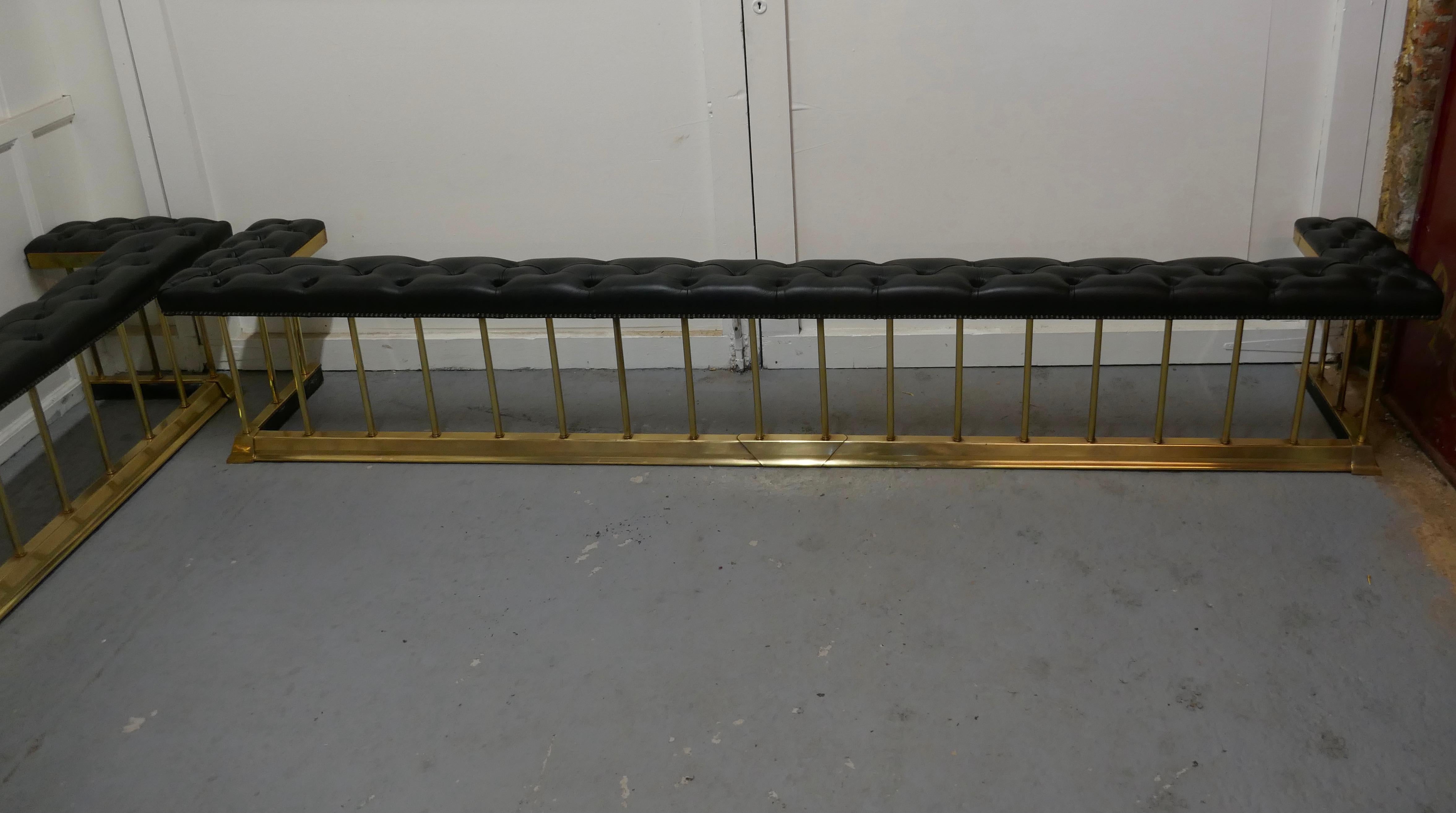 Pair of Long Brass and Leather Club Fenders For Sale 2