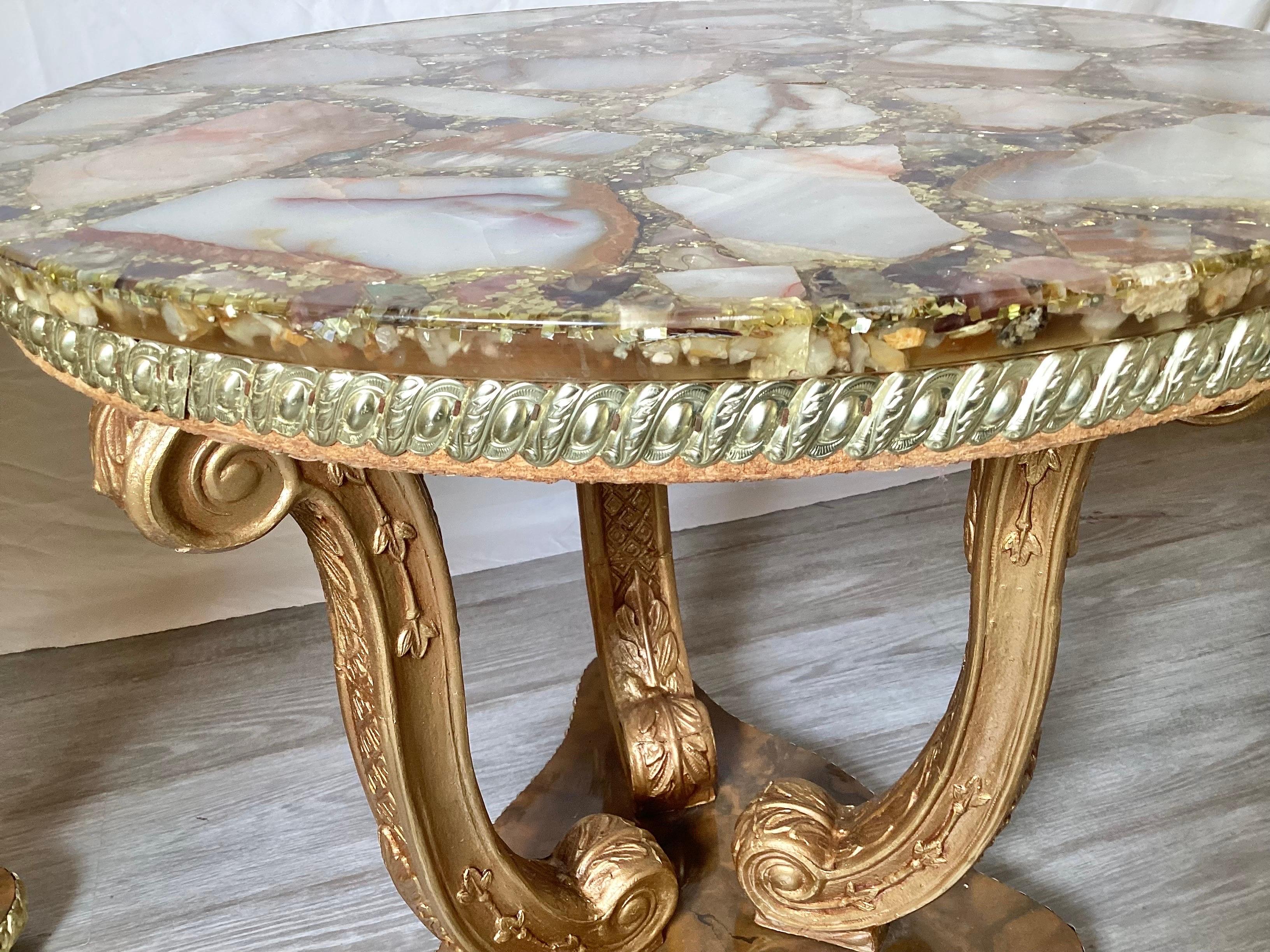 Pair of Abalone Shell and Gilt Side Tables In Good Condition For Sale In Lambertville, NJ