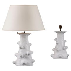 A Pair of Abstract White Ceramic Table Lamps