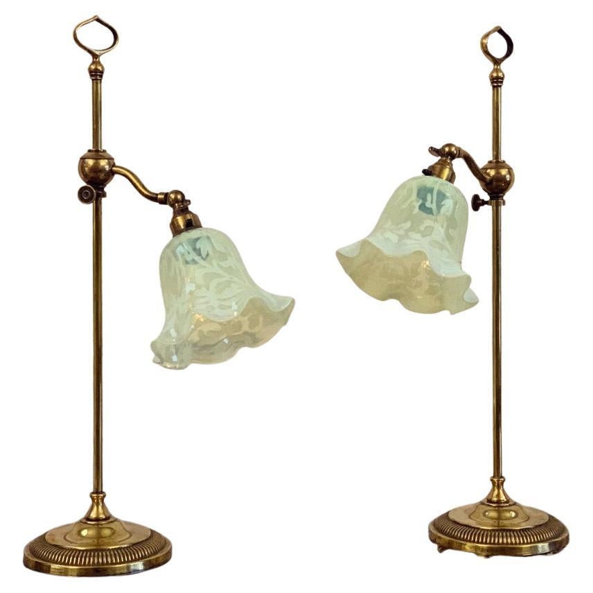 A Pair of Adjustable Brass Lamps For Sale