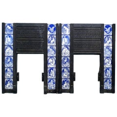 Pair of Aesthetic Movement Cast Fire Inserts with Mintons Aesop's Fables Tiles