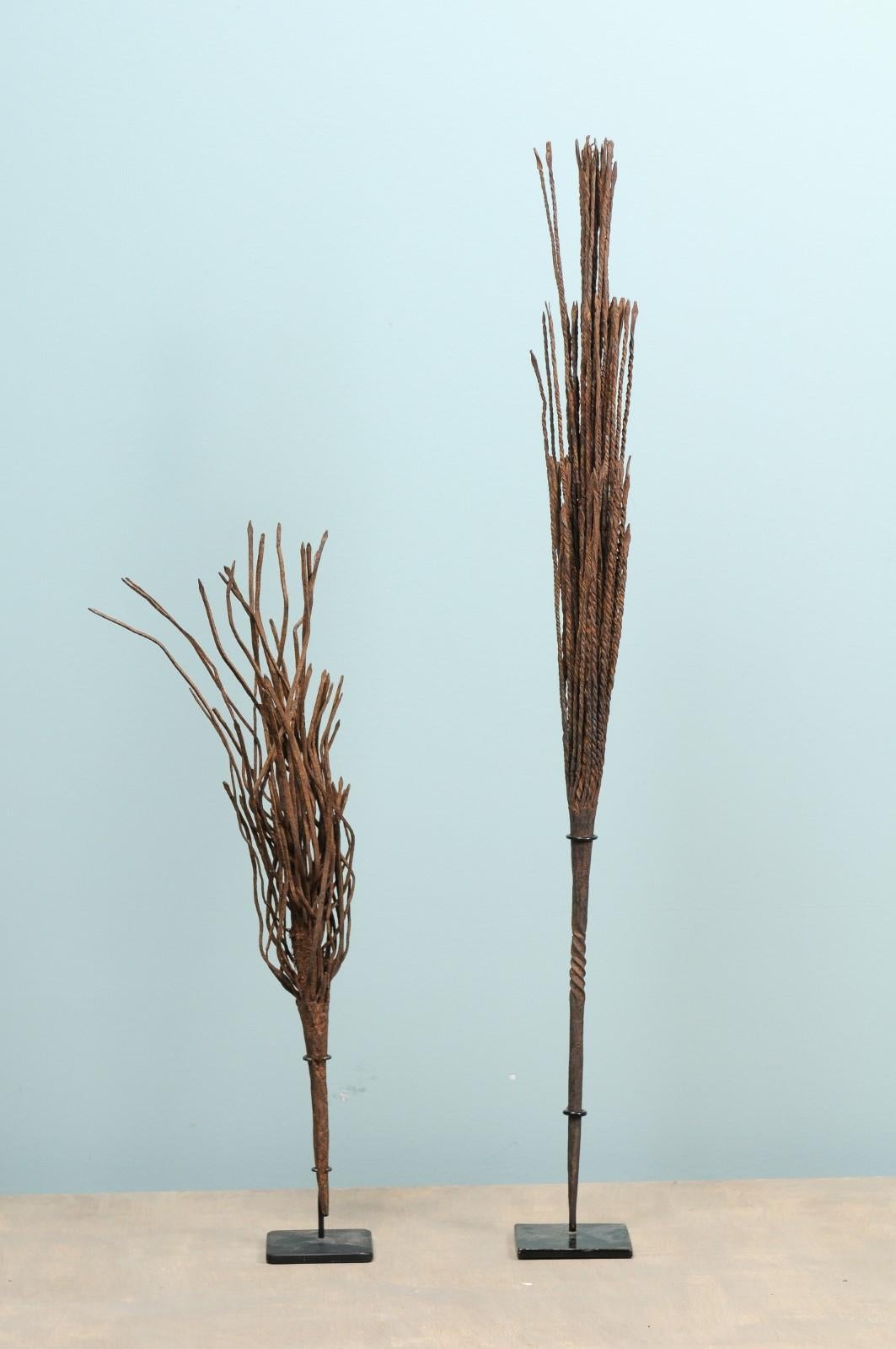 Nigerian Pair of African Mumuye Rain Wands on Stands For Sale