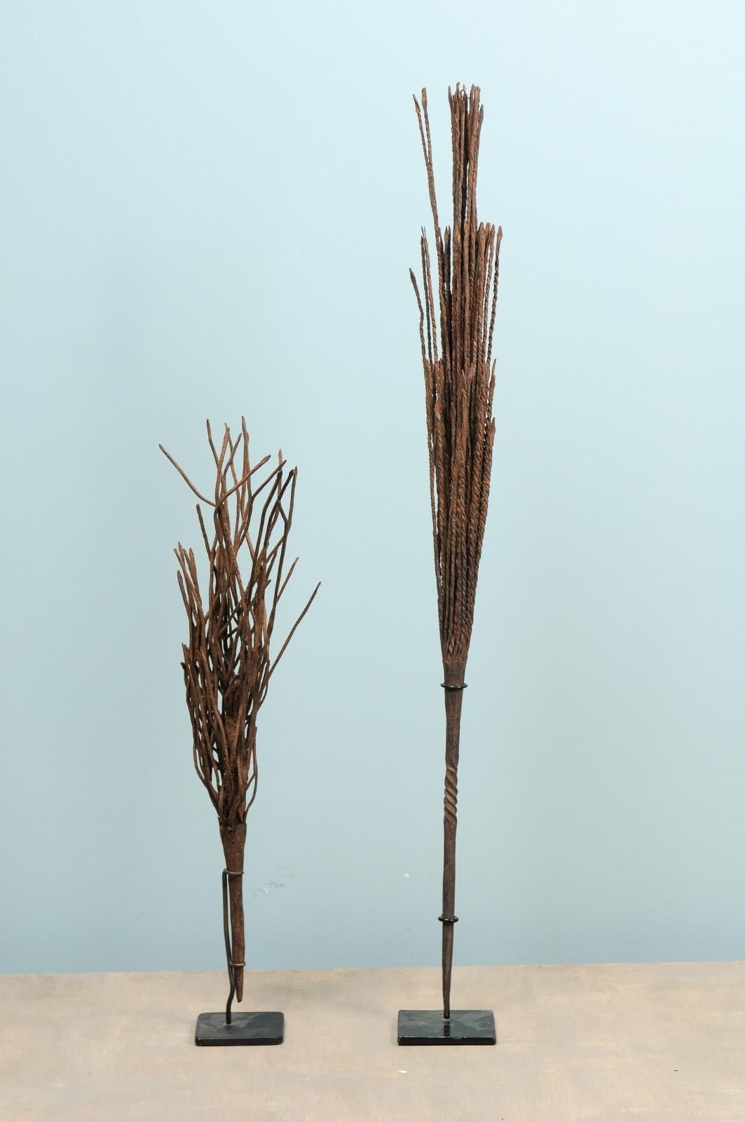 Pair of African Mumuye Rain Wands on Stands For Sale 3
