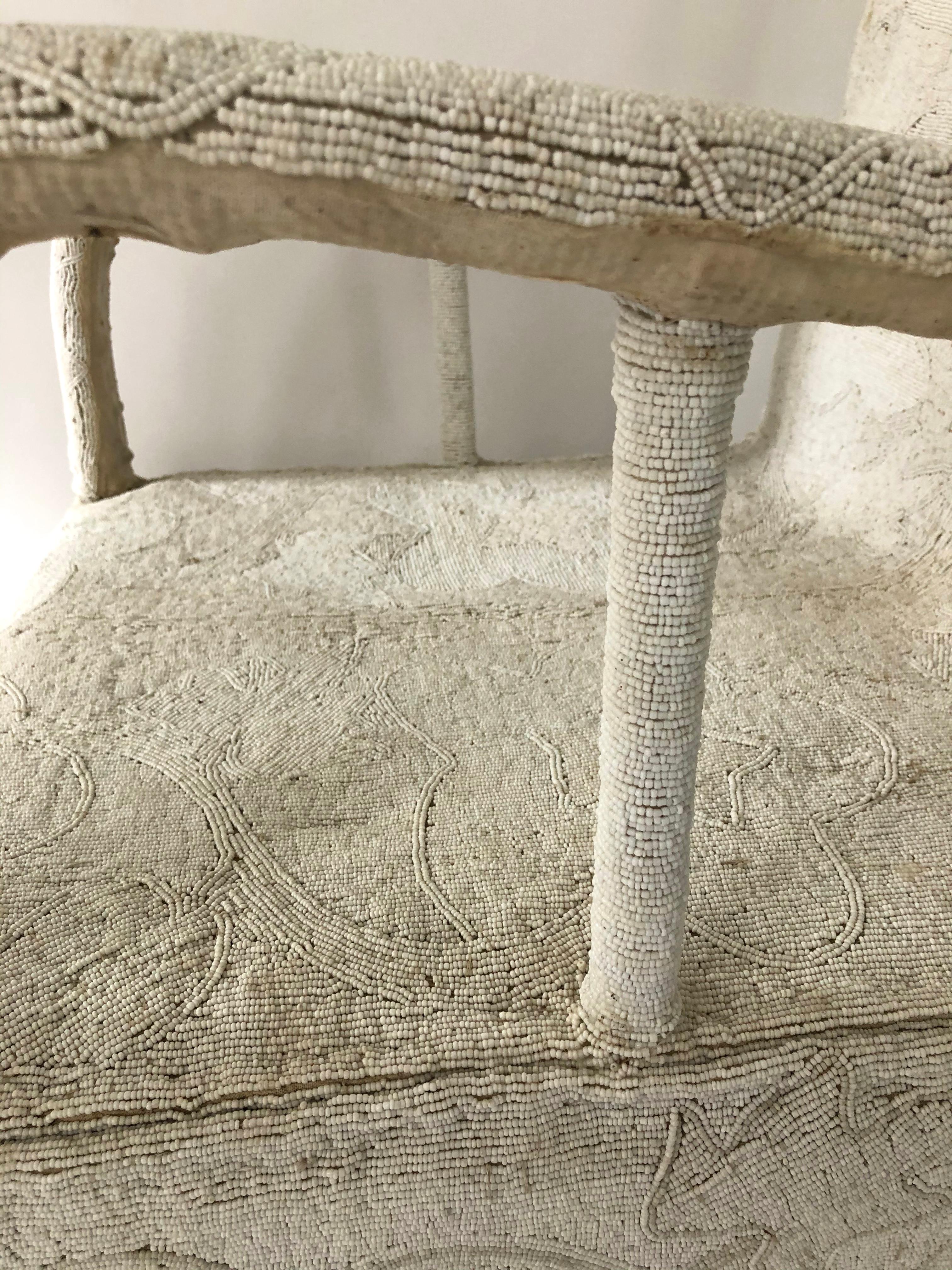 Cotton Pair of African Yoruba Beaded Armchairs
