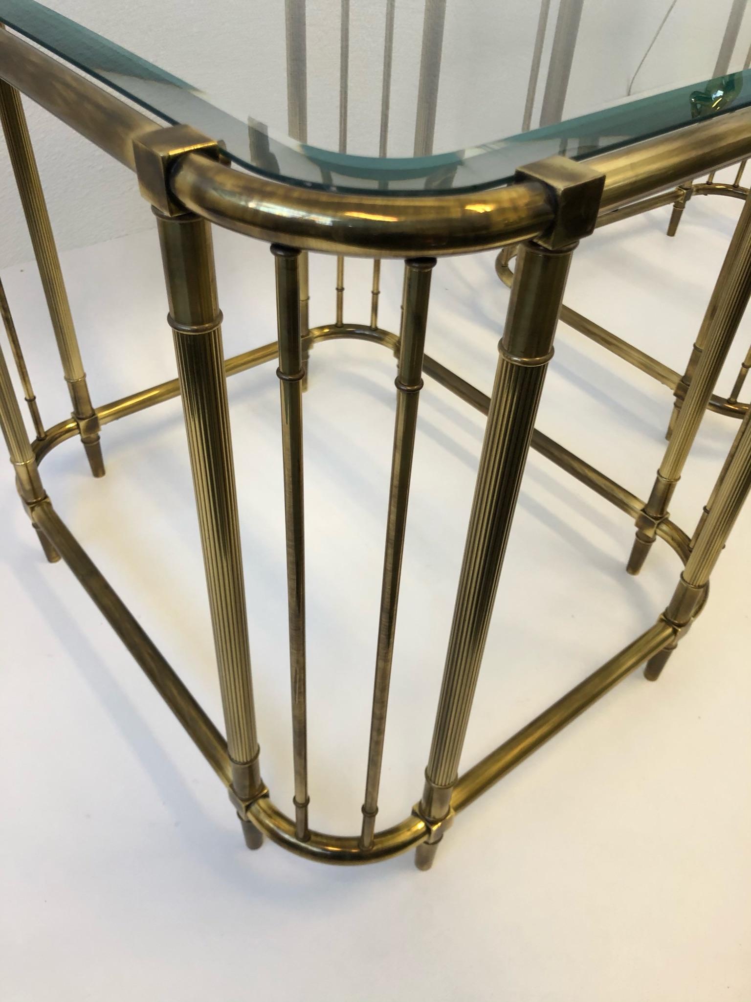 Pair of Aged Brass and Glass Side Tables by Mastercraft 2