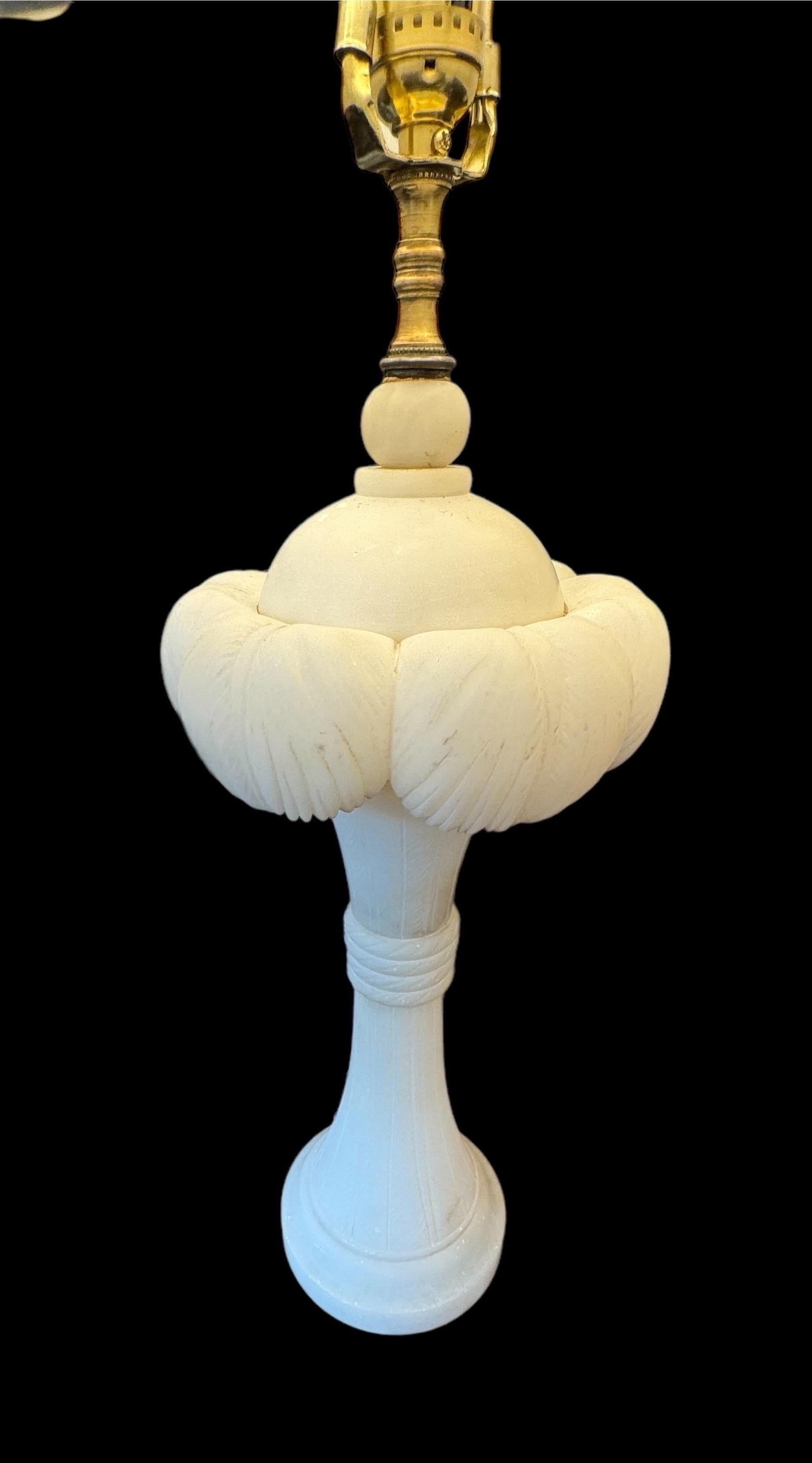 A Pair of Alabaster Palm Frond Lamps 4