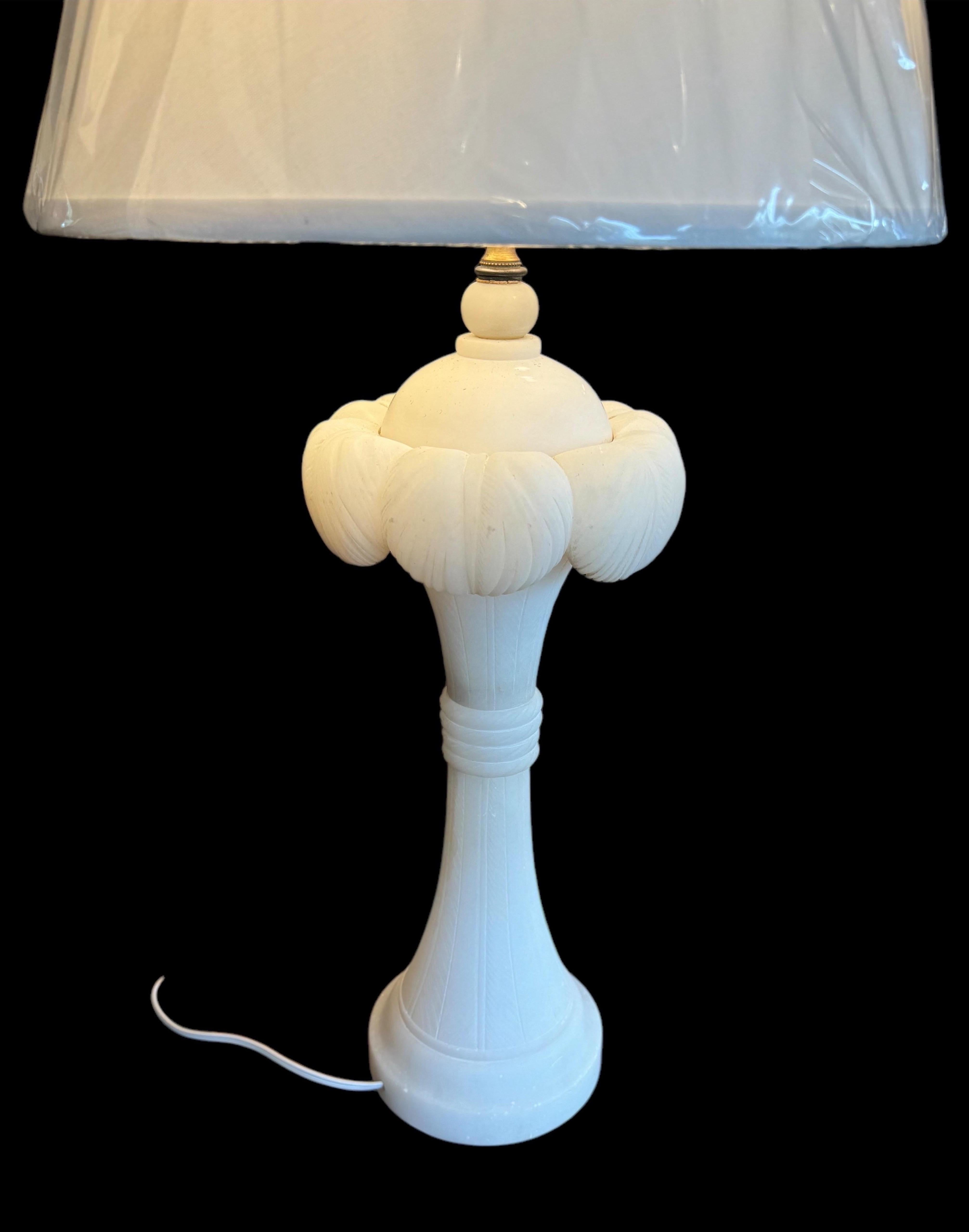 A Pair of Alabaster Palm Frond Lamps 5