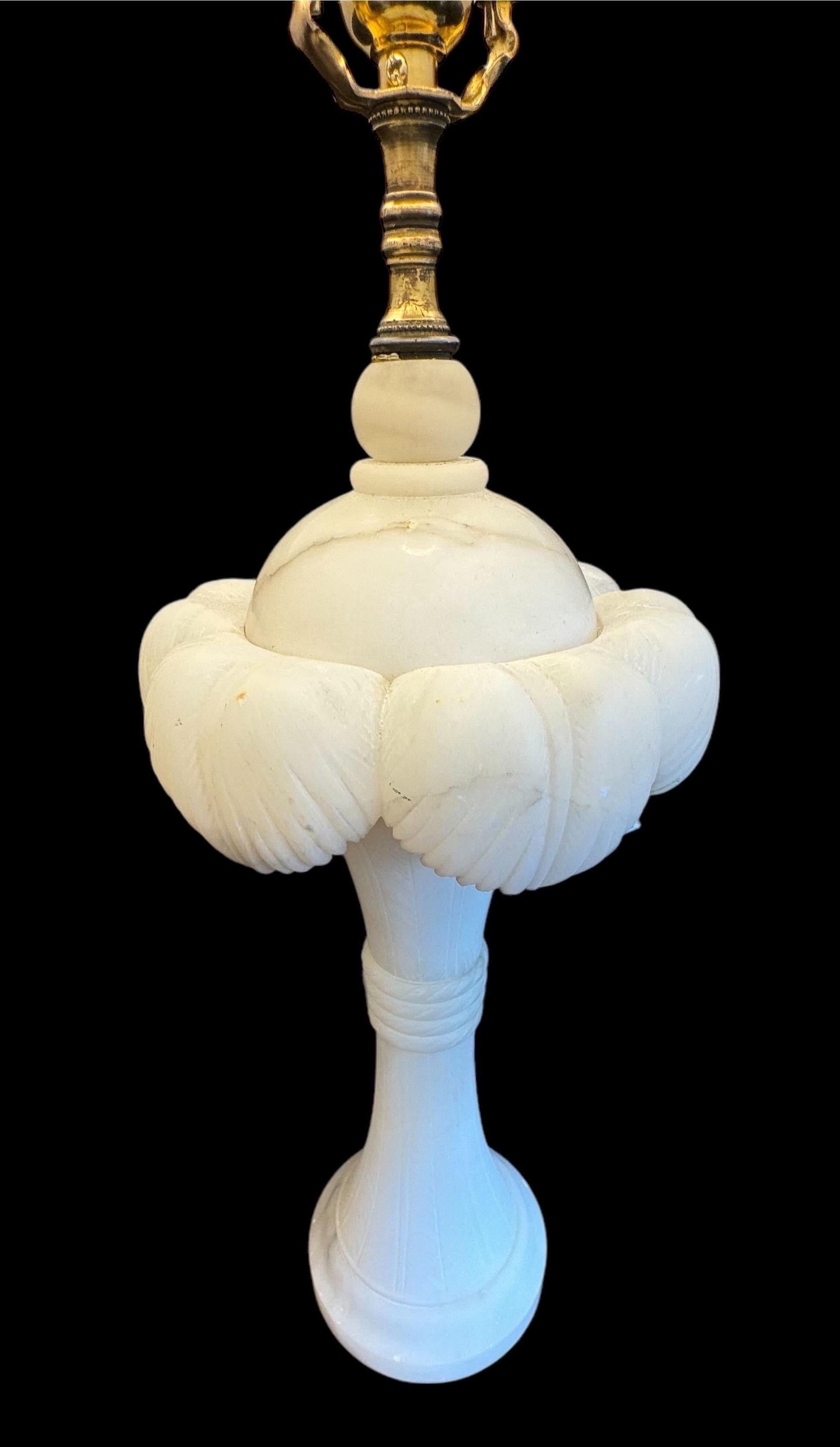 A Pair of Alabaster Palm Frond Lamps 7