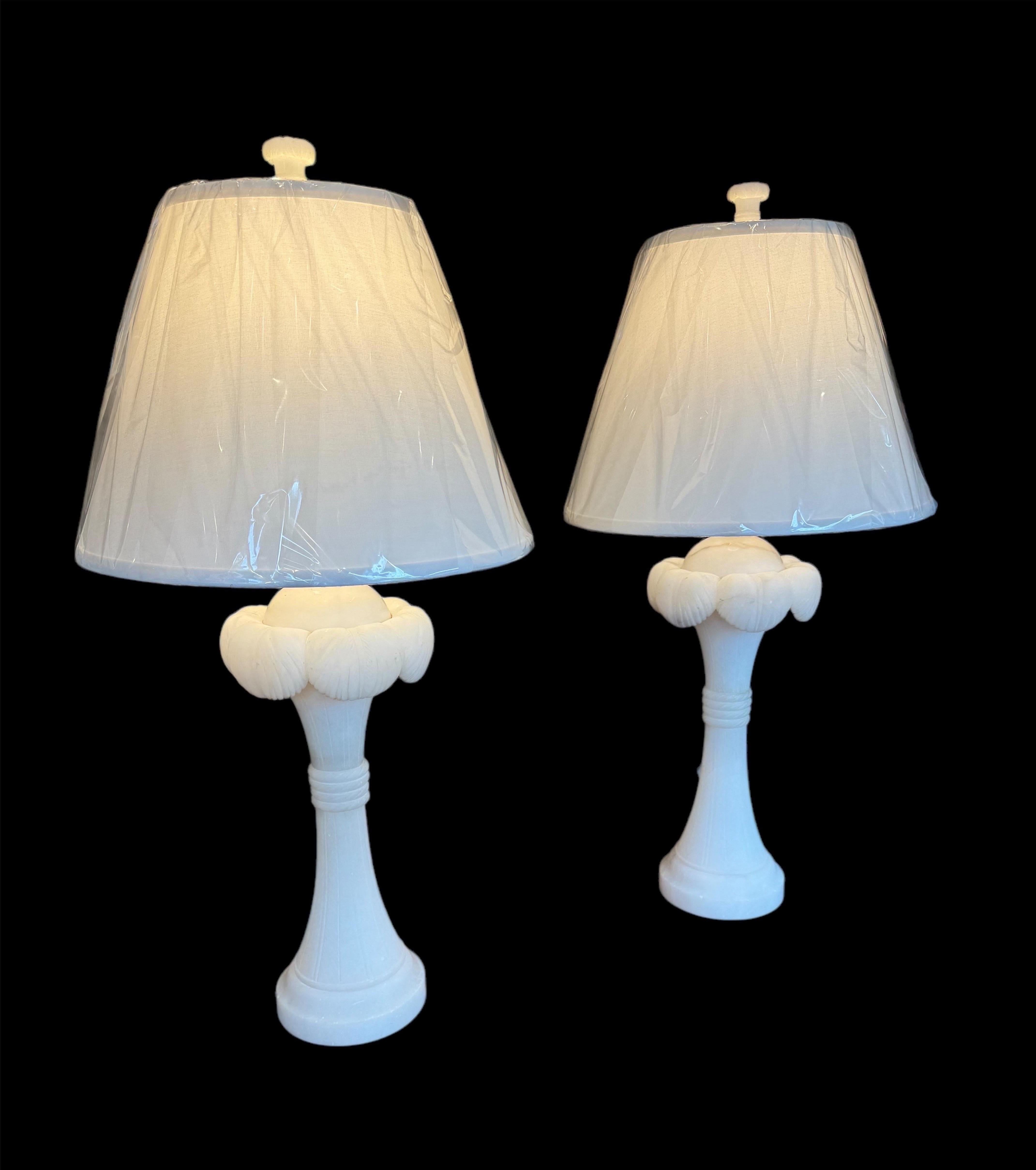 A Pair of Alabaster Palm Frond Lamps 10