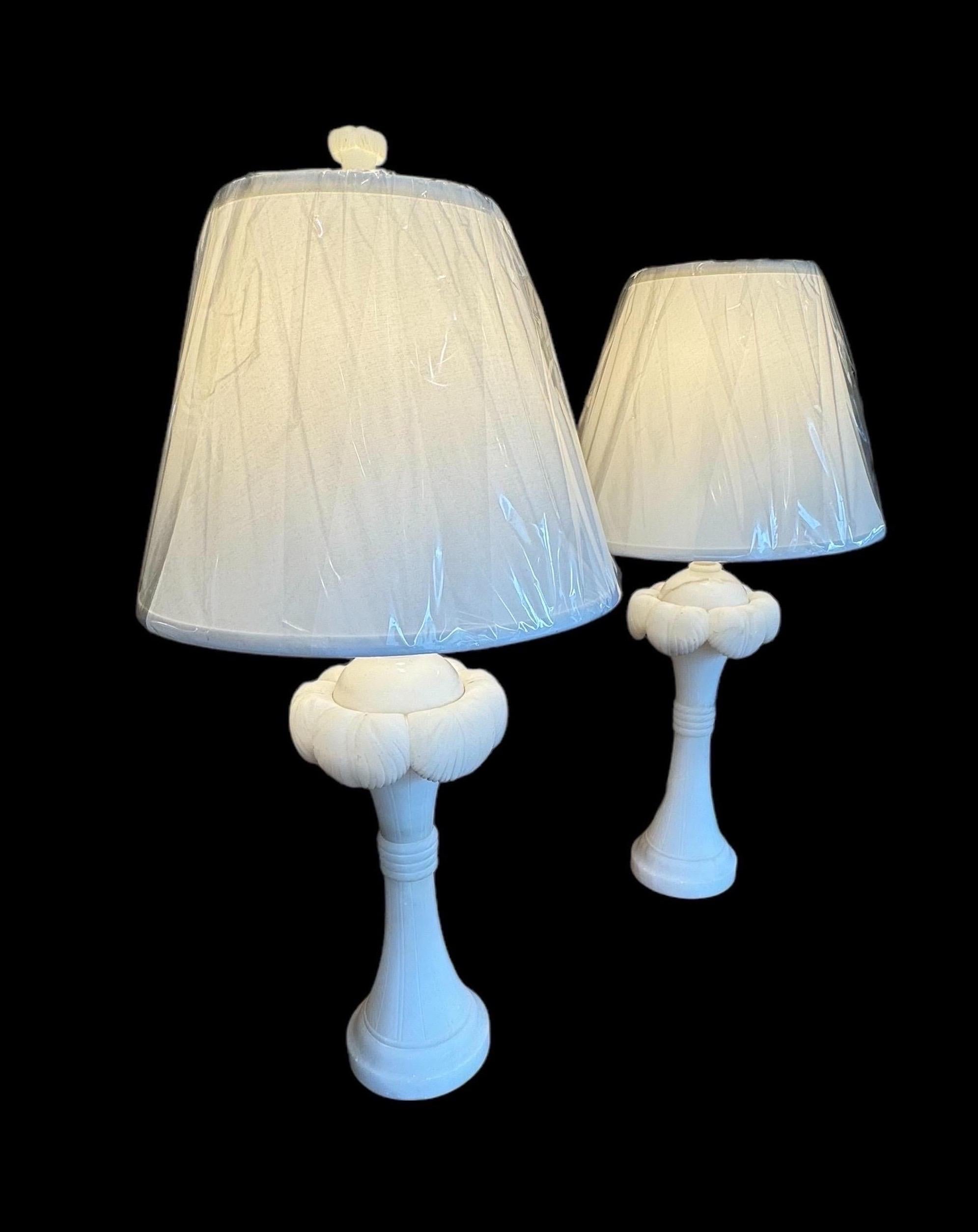 A Pair of Alabaster Palm Frond Lamps 12