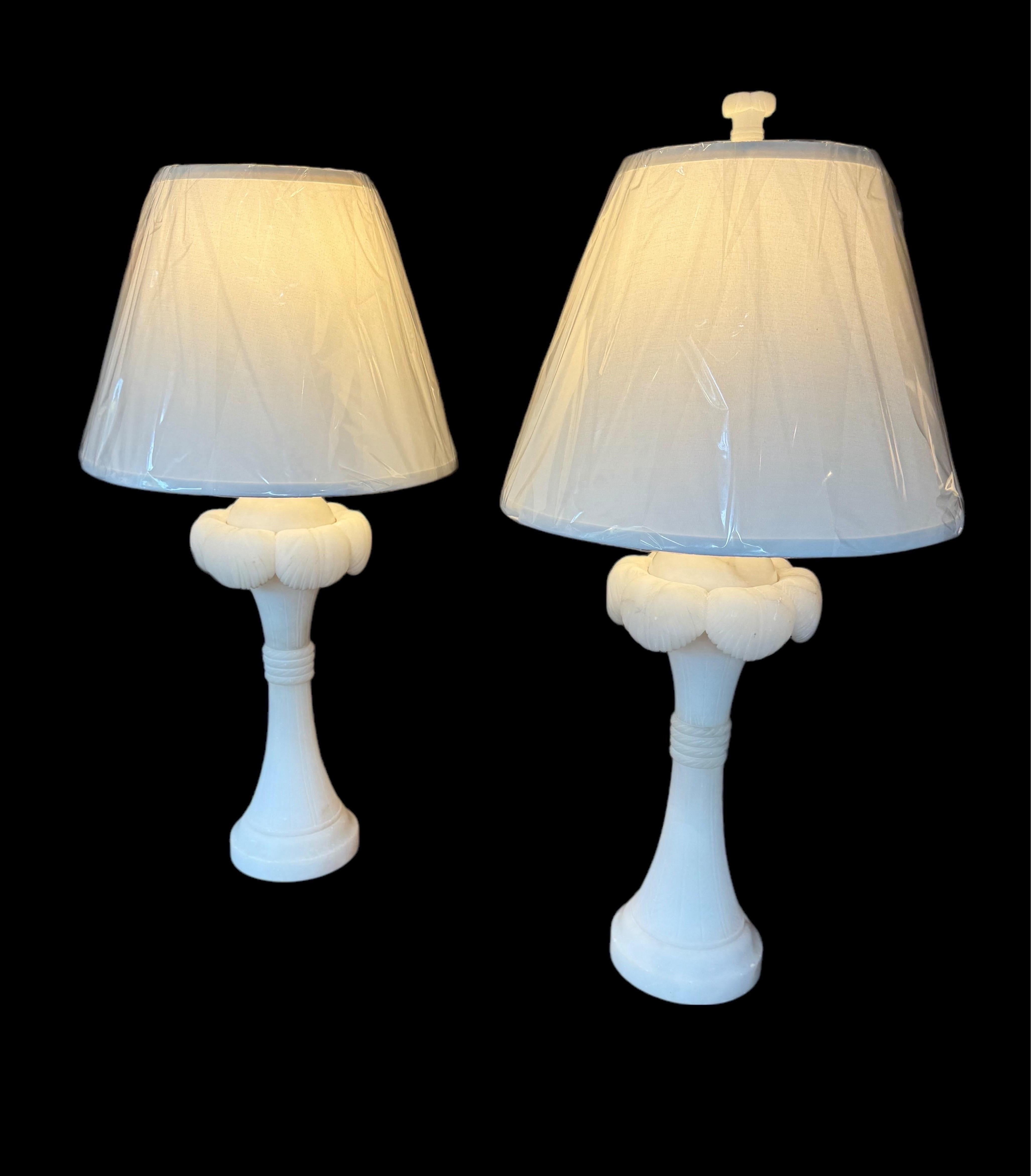 Mid-Century Modern A Pair of Alabaster Palm Frond Lamps
