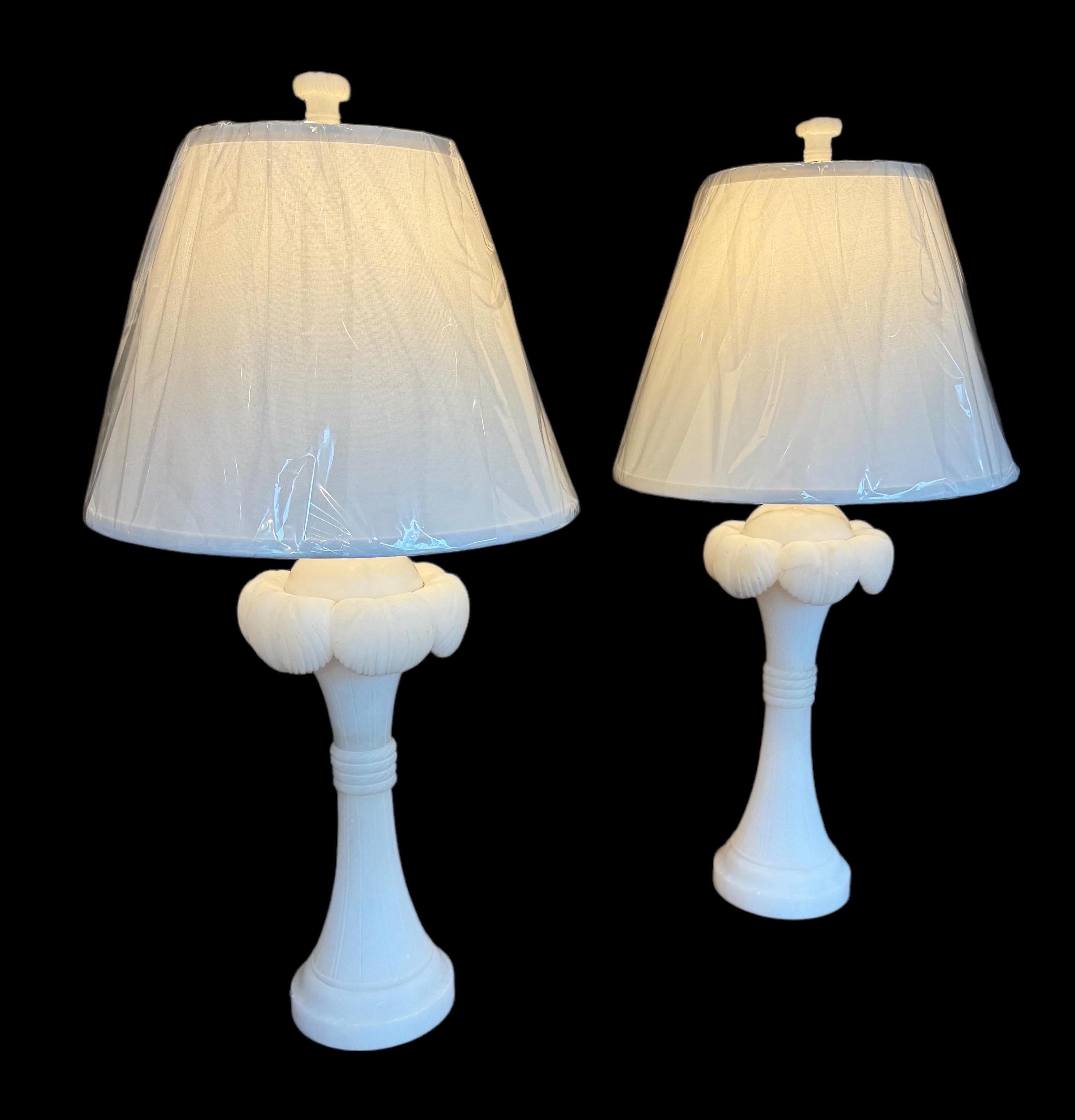 A Pair of Alabaster Palm Frond Lamps 1