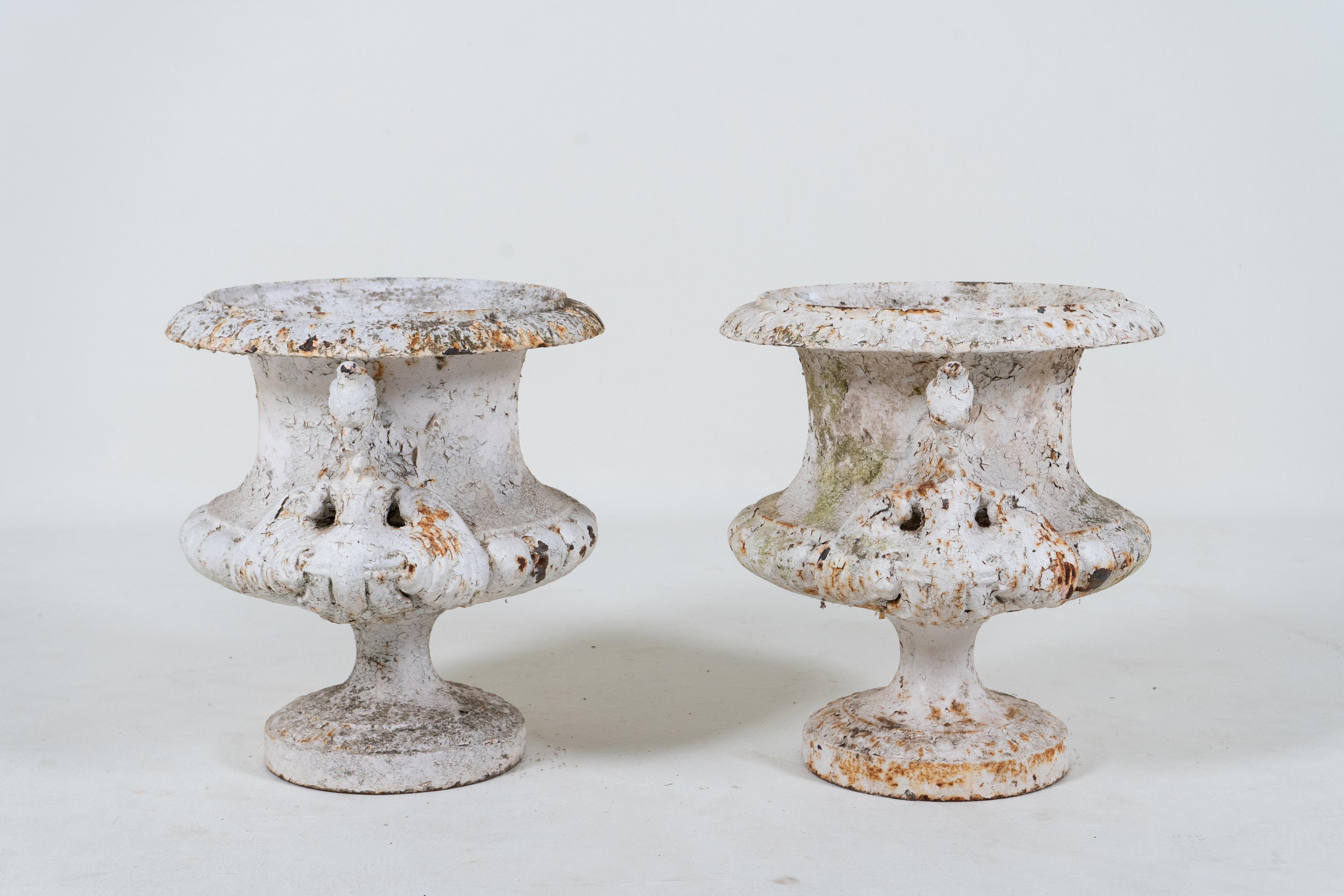 French A Pair of Alfred Corneau Cast Iron Garden Urns, c. 1880 For Sale