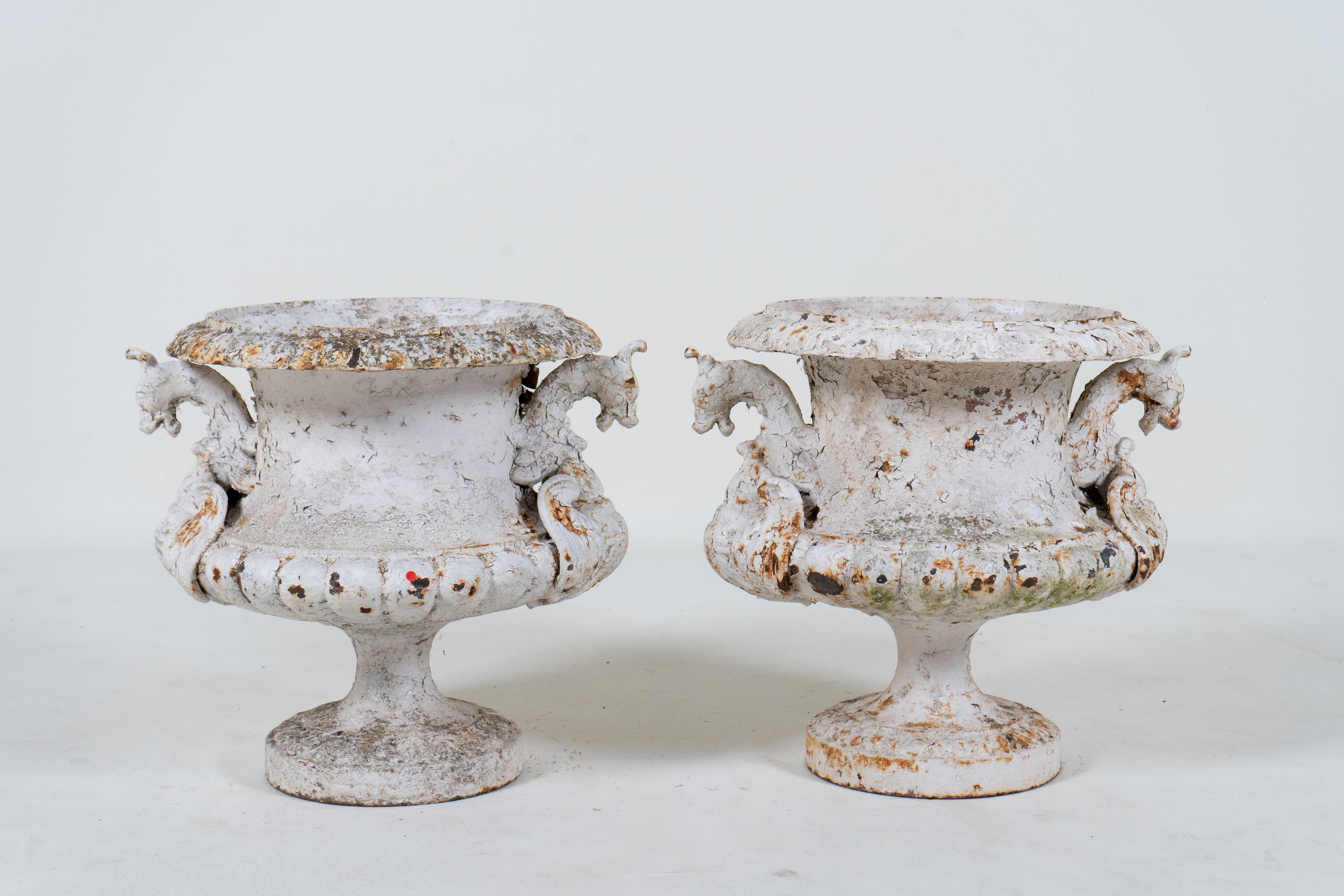A Pair of Alfred Corneau Cast Iron Garden Urns, c. 1880 In Good Condition For Sale In Chicago, IL
