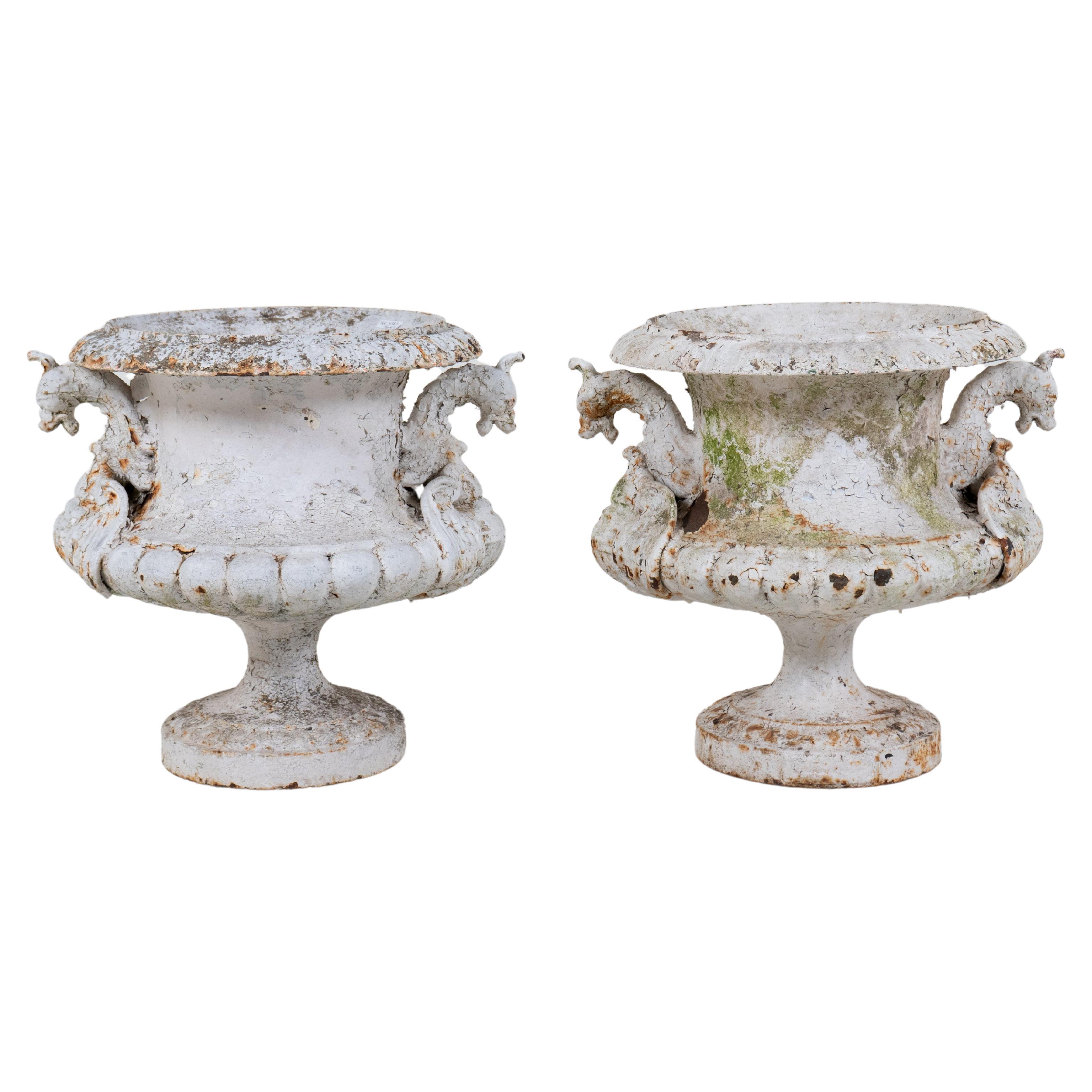 A Pair of Alfred Corneau Cast Iron Garden Urns, c. 1880 For Sale