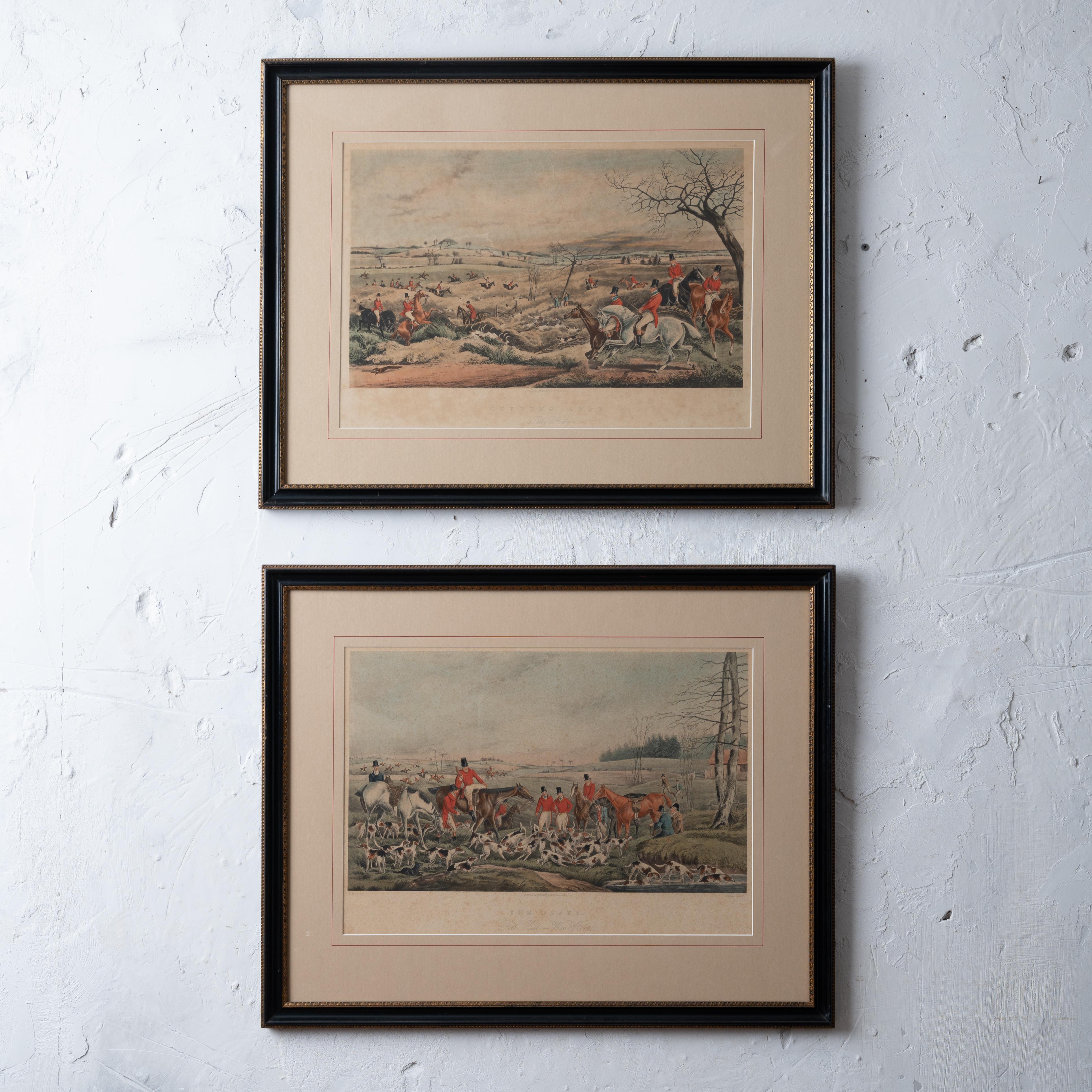 A pair of hand-colored Henry Alken hunt scenes published by Tregear and Co. in Hogarth frames, first half of the 19th century:
