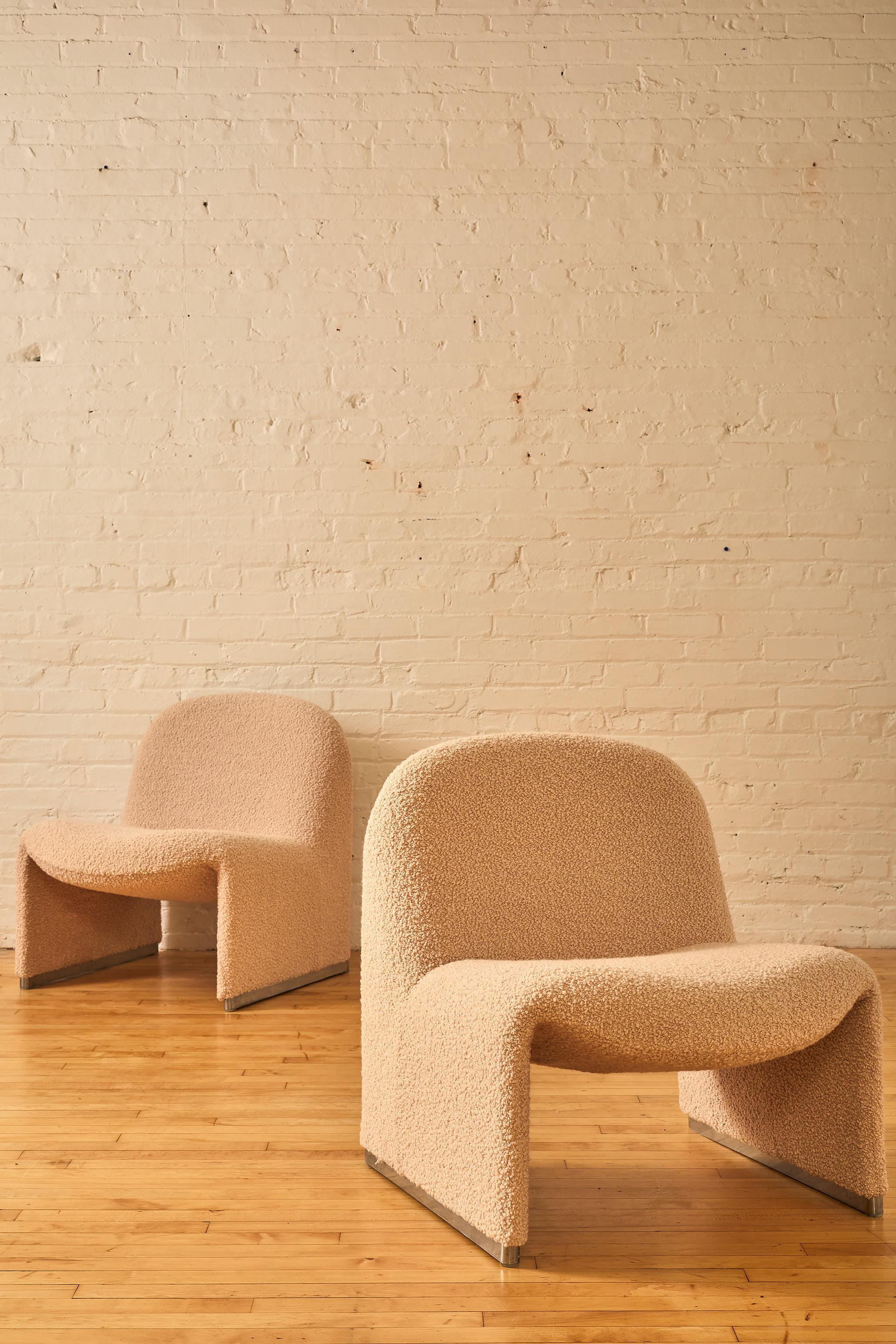Bouclé Pair of Alky Chairs by Giancarlo Piretti