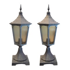 A Pair of Aluminium Outdoor Pillar Lanterns, English, circa 1950s
