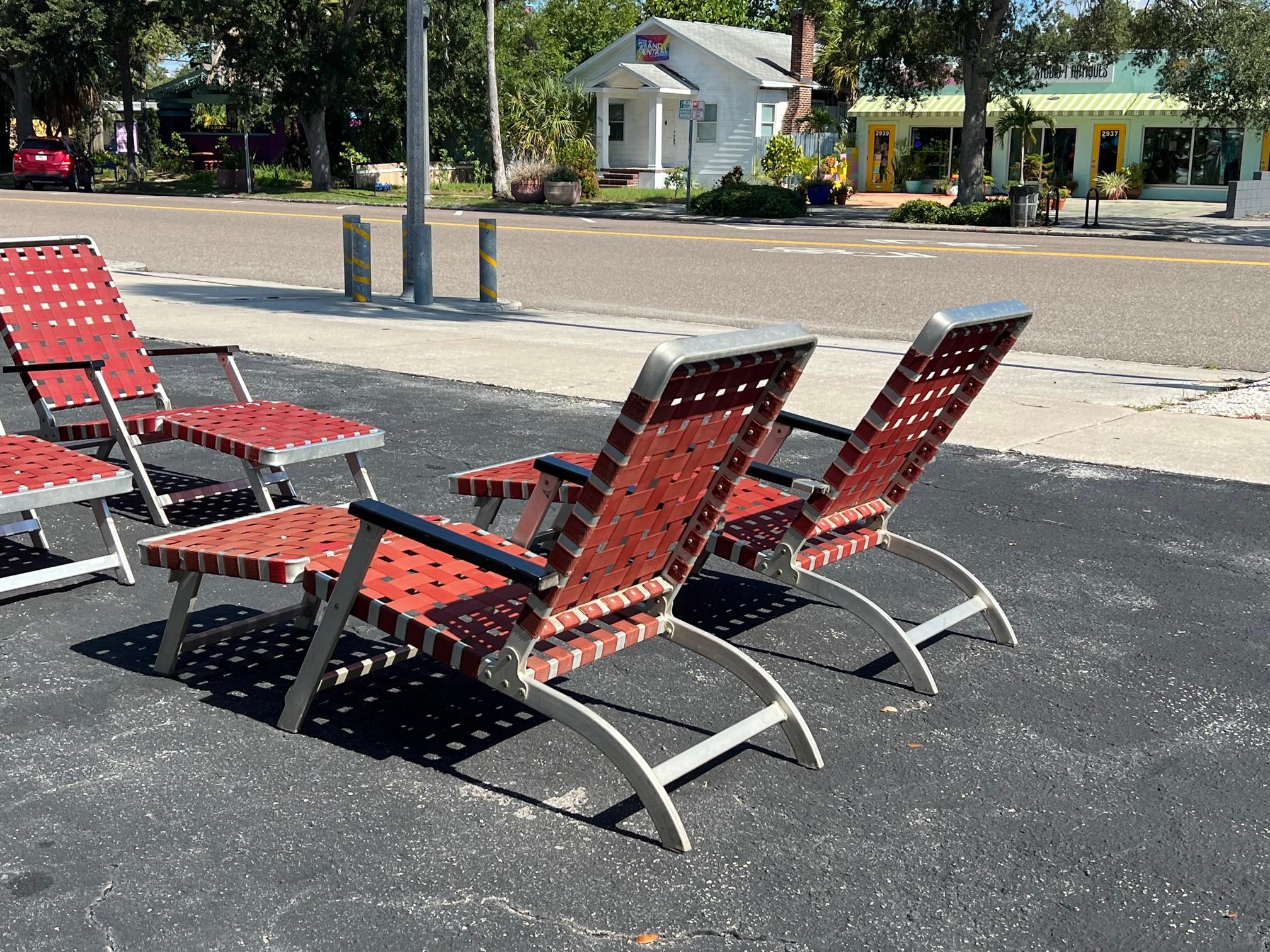 A Pair of Aluminum Folding Chaise Lounges from SS United States Luxury Ship In Good Condition For Sale In St.Petersburg, FL