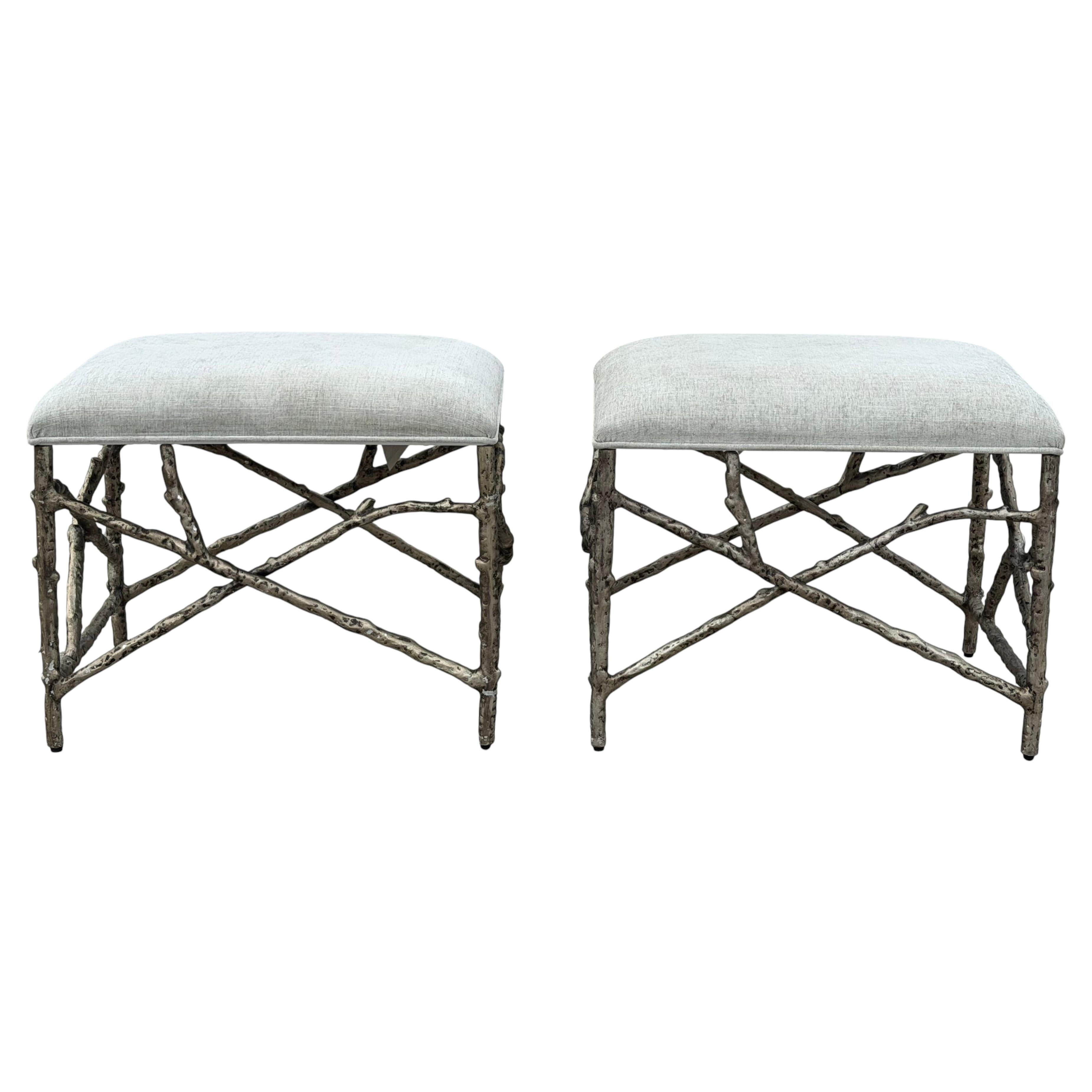A Pair Of Aluminum Twig Upholstered Benches By Bernhardt 2017 For Sale