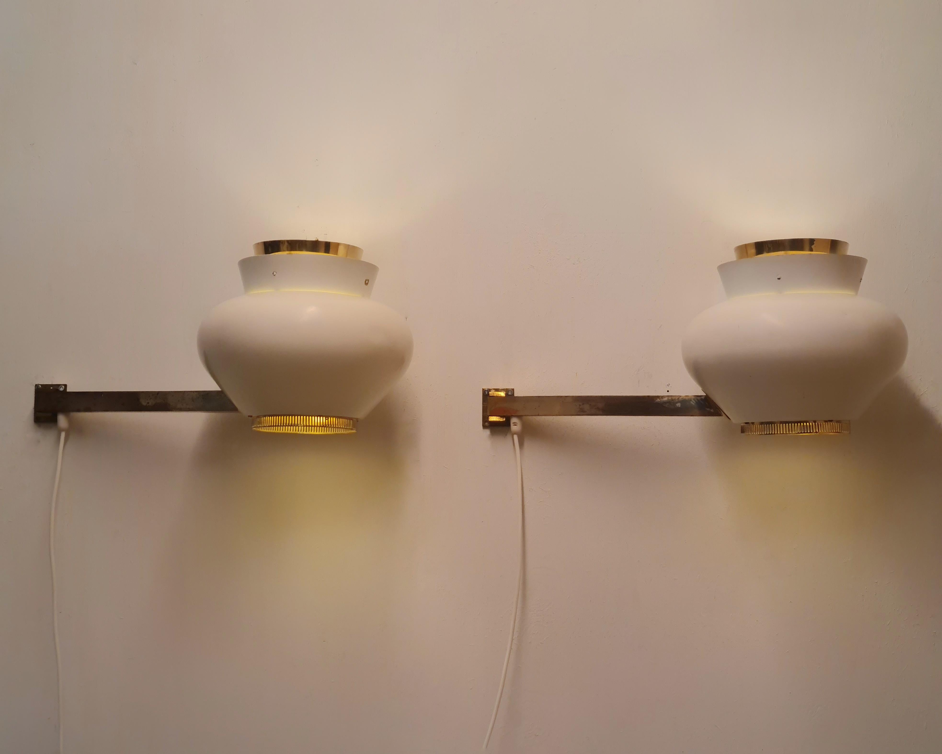 Mid-20th Century A Pair of Alvar Aalto Commissioned Wall Lamps, Valaistustyö 1950s For Sale