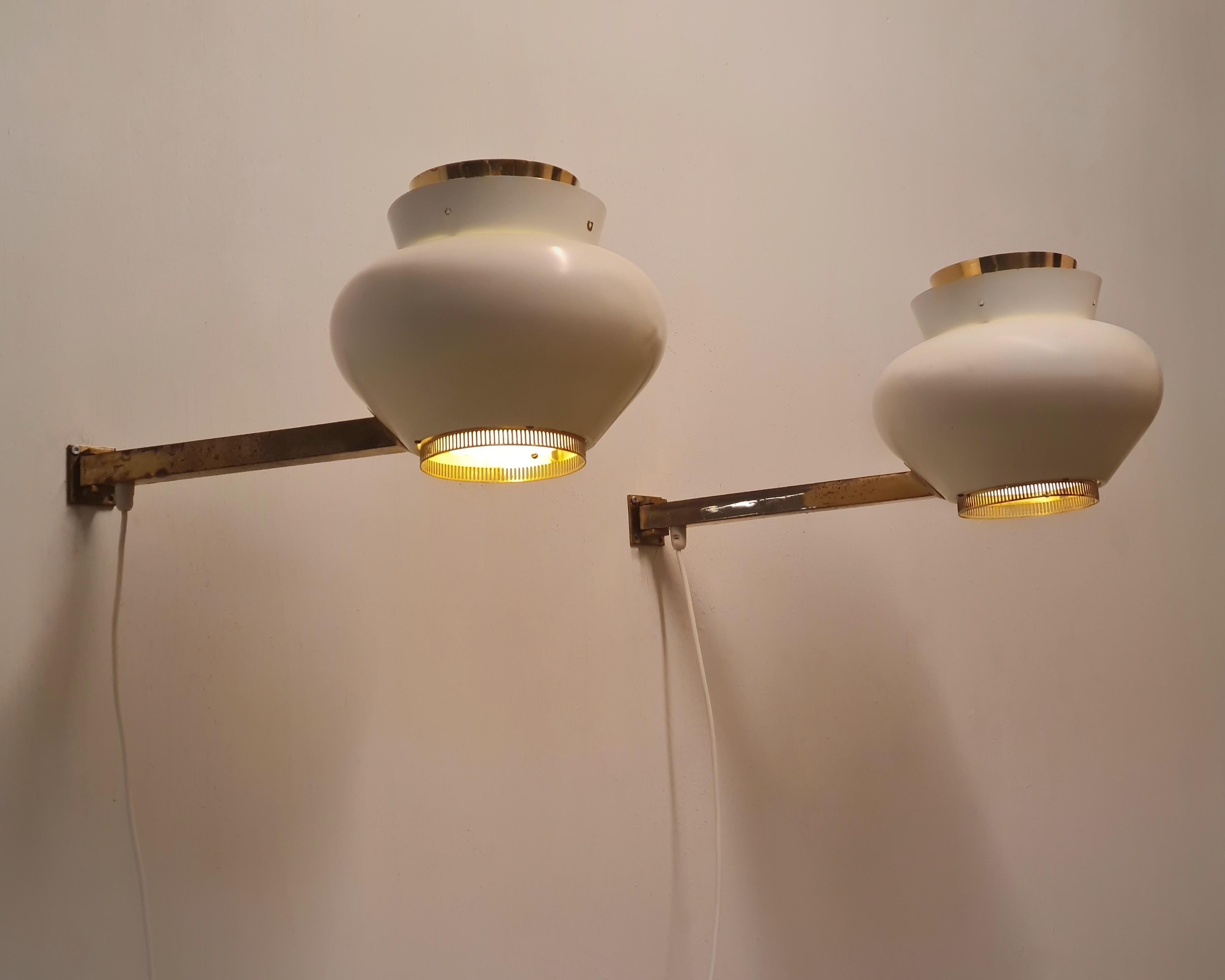 Metal A Pair of Alvar Aalto Commissioned Wall Lamps, Valaistustyö 1950s For Sale