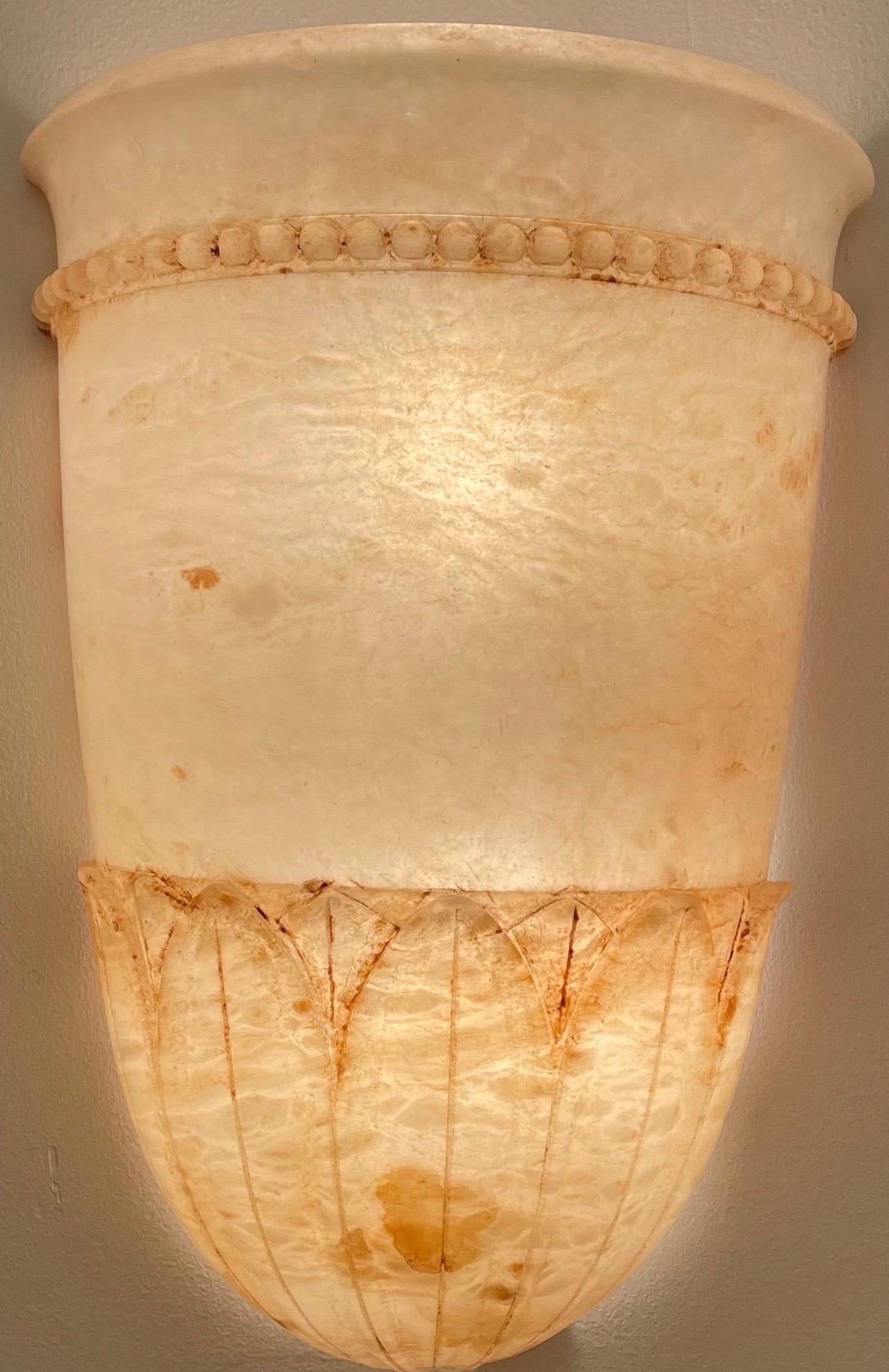 Early 20th Century Pair of Amber Alabaster Sconces