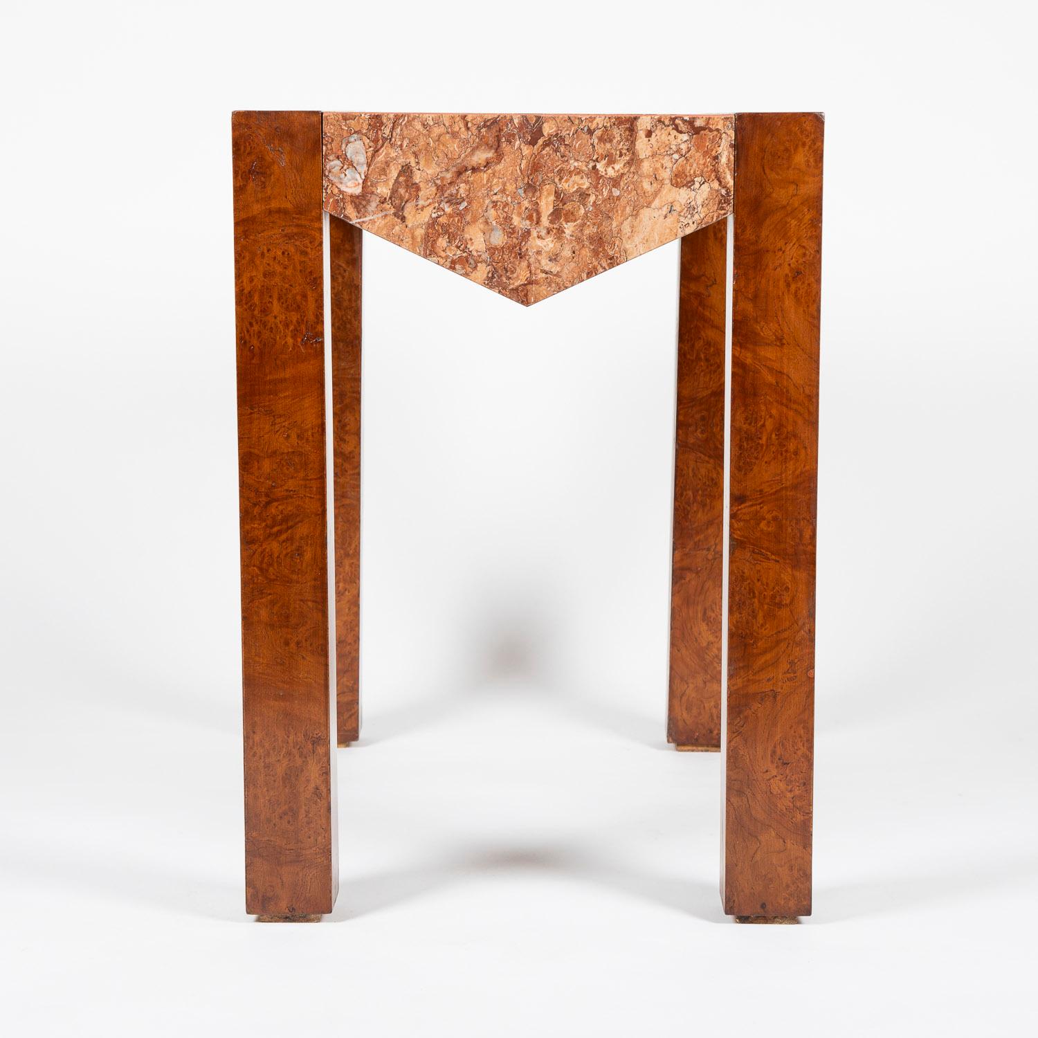 20th Century Pair of Amboyna Side Tables with Alicante Marble Tops