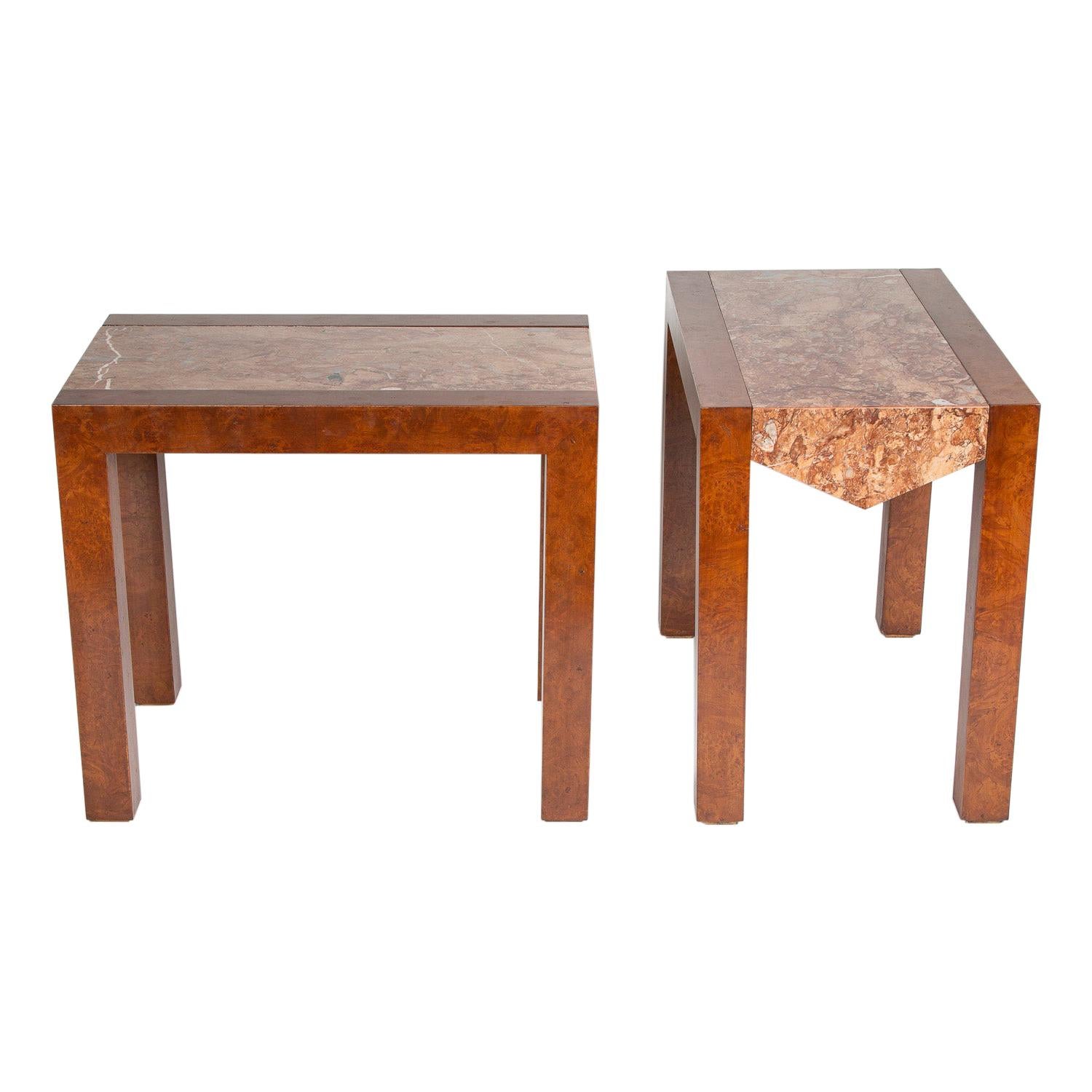 Pair of Amboyna Side Tables with Alicante Marble Tops