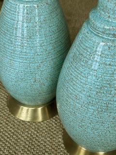 A Pair of American 1960s Hand-thrown Pottery Seafoam-Green Glazed Lamps