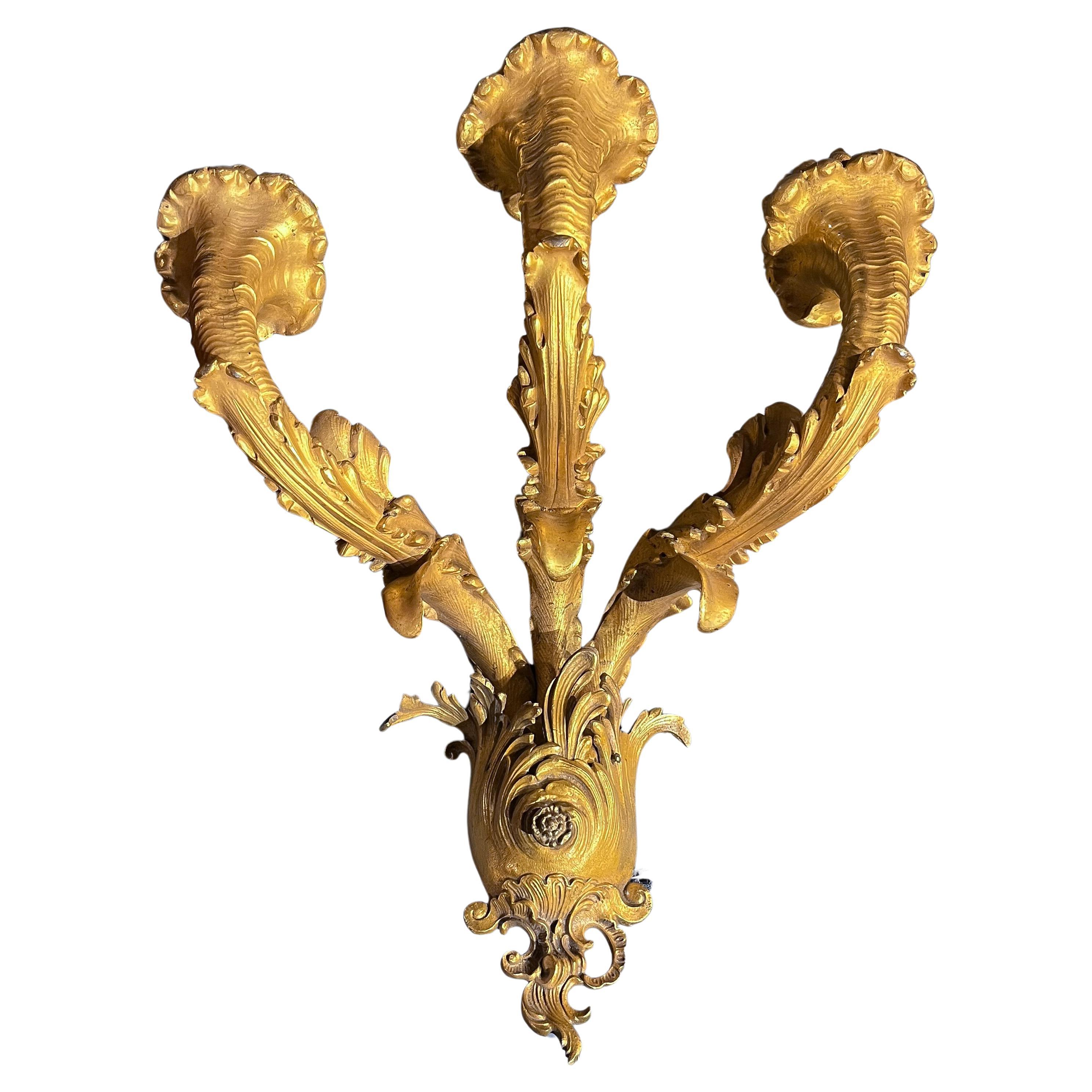 A Pair of  American Gilt-Bronze  Three Light Wall Lights For Sale