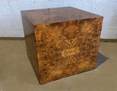 Pair of American Modern Burled Wood Cube Pedestals/ End Tables, Milo Baughman