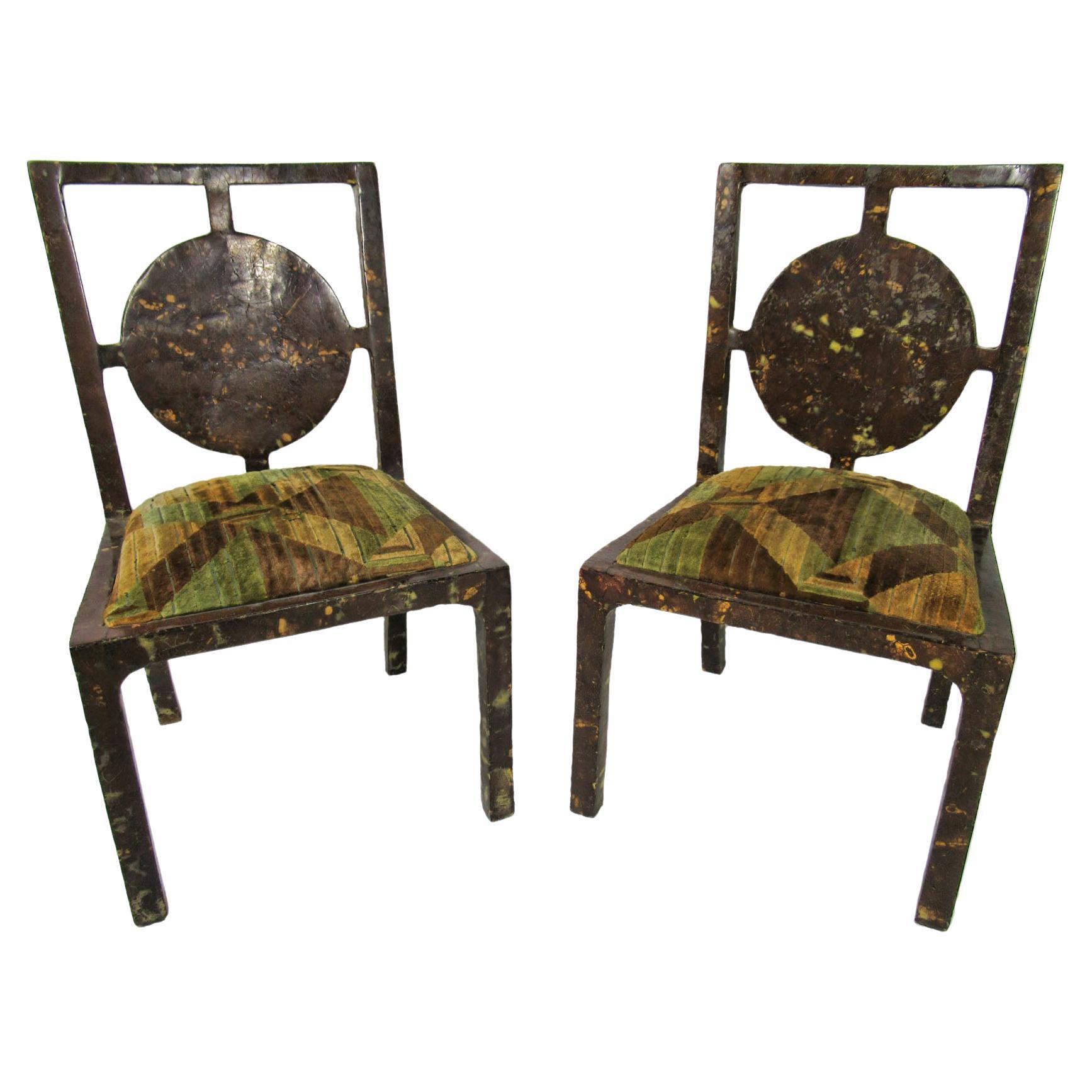 Pair of American Modern Coconut Veneered Side Chairs For Sale