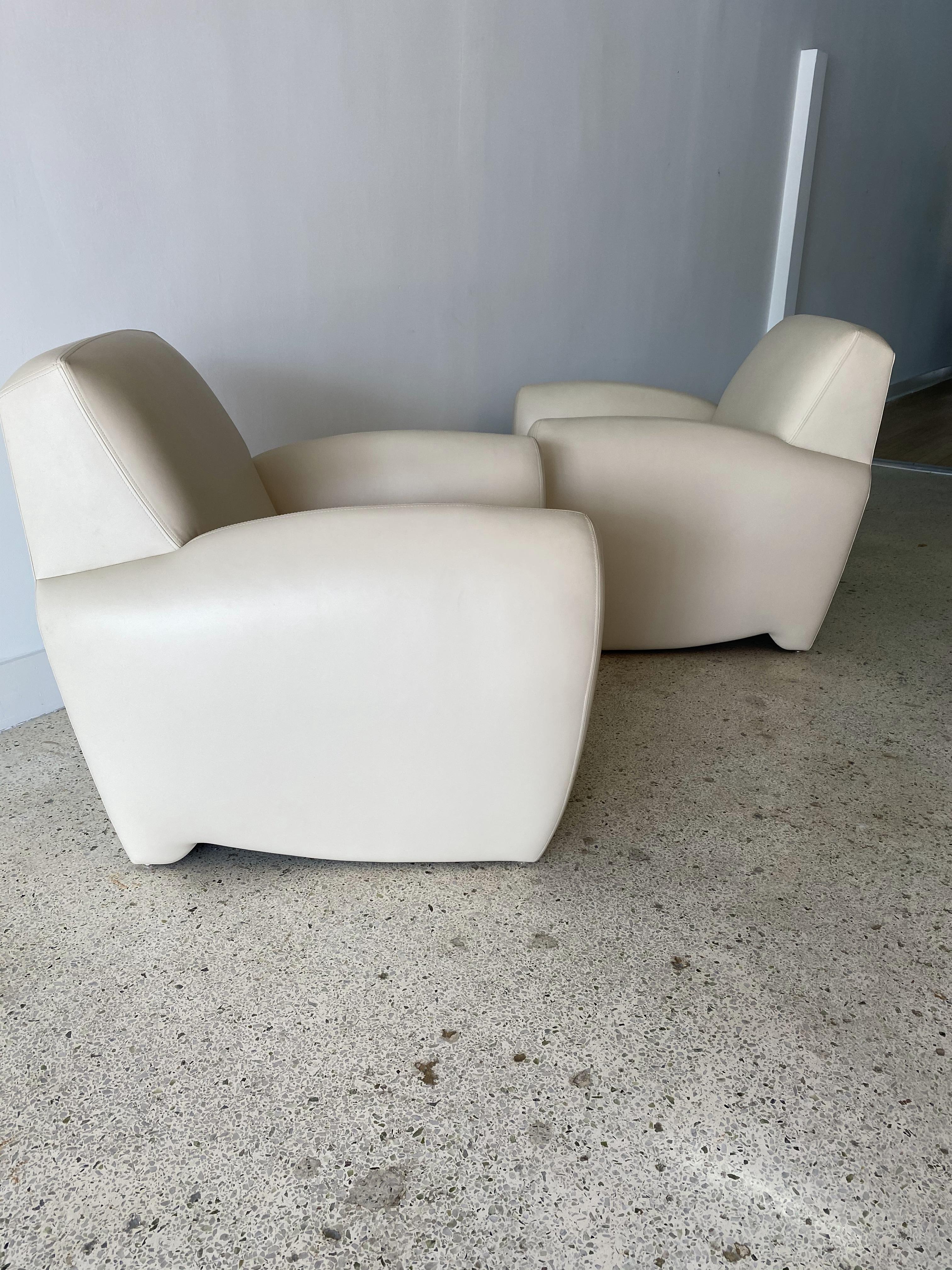 Late 20th Century Pair of American Modern Cream Leather Ken Zu Club Chairs, Dakota Jackson