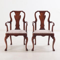 A Pair of American Queen Anne style mahogany open arm chairs, C 1960.