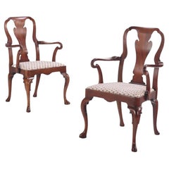 A Pair of American Queen Anne style mahogany open arm chairs, C 1960.