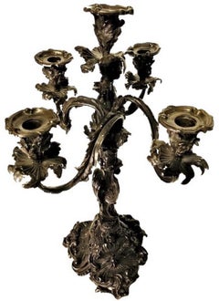 Pair of American Rococo Revival Patinated Bronze Candelabras, Ca. 1825