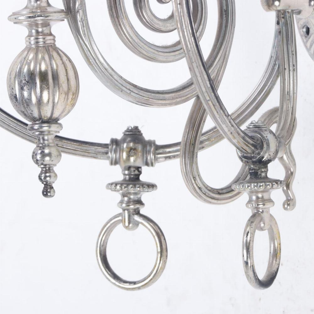 A Pair of American Silver Plated Three-Light Sconces, C. 1920. In Good Condition For Sale In Philadelphia, PA