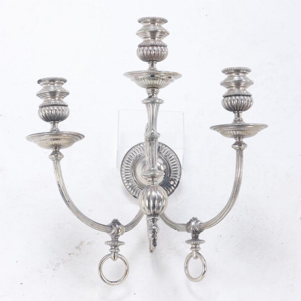 20th Century A Pair of American Silver Plated Three-Light Sconces, C. 1920. For Sale