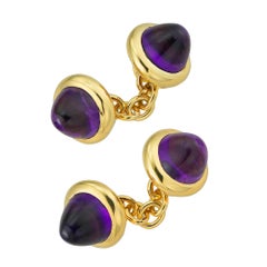 A Pair Of Amethyst And Yellow Gold Cufflinks
