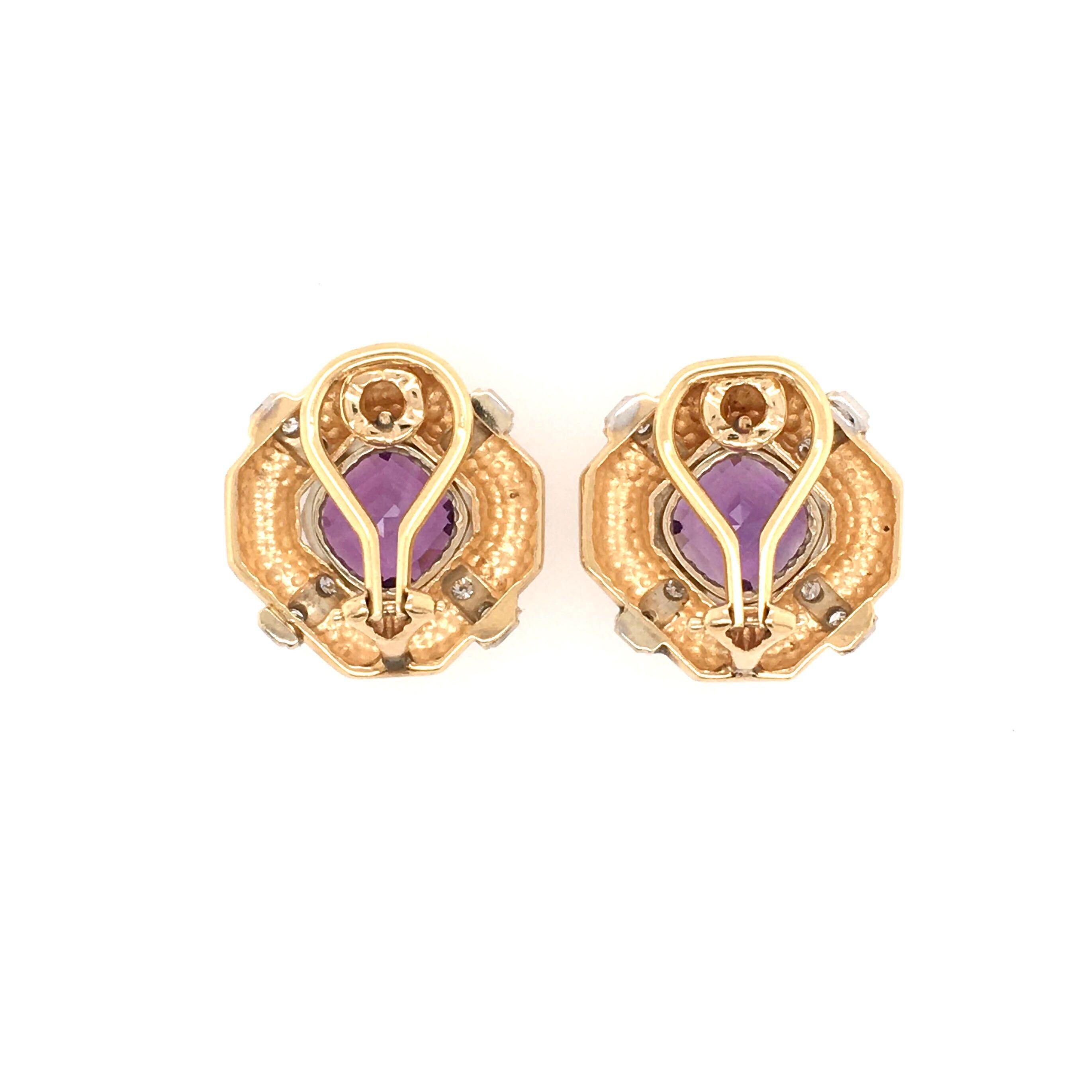 Pair of Amethyst, Gold and Diamond Earrings In Good Condition In New York, NY