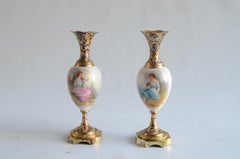 pair of amphorae Sevres hand painted porcelain with champlevé  Origin France