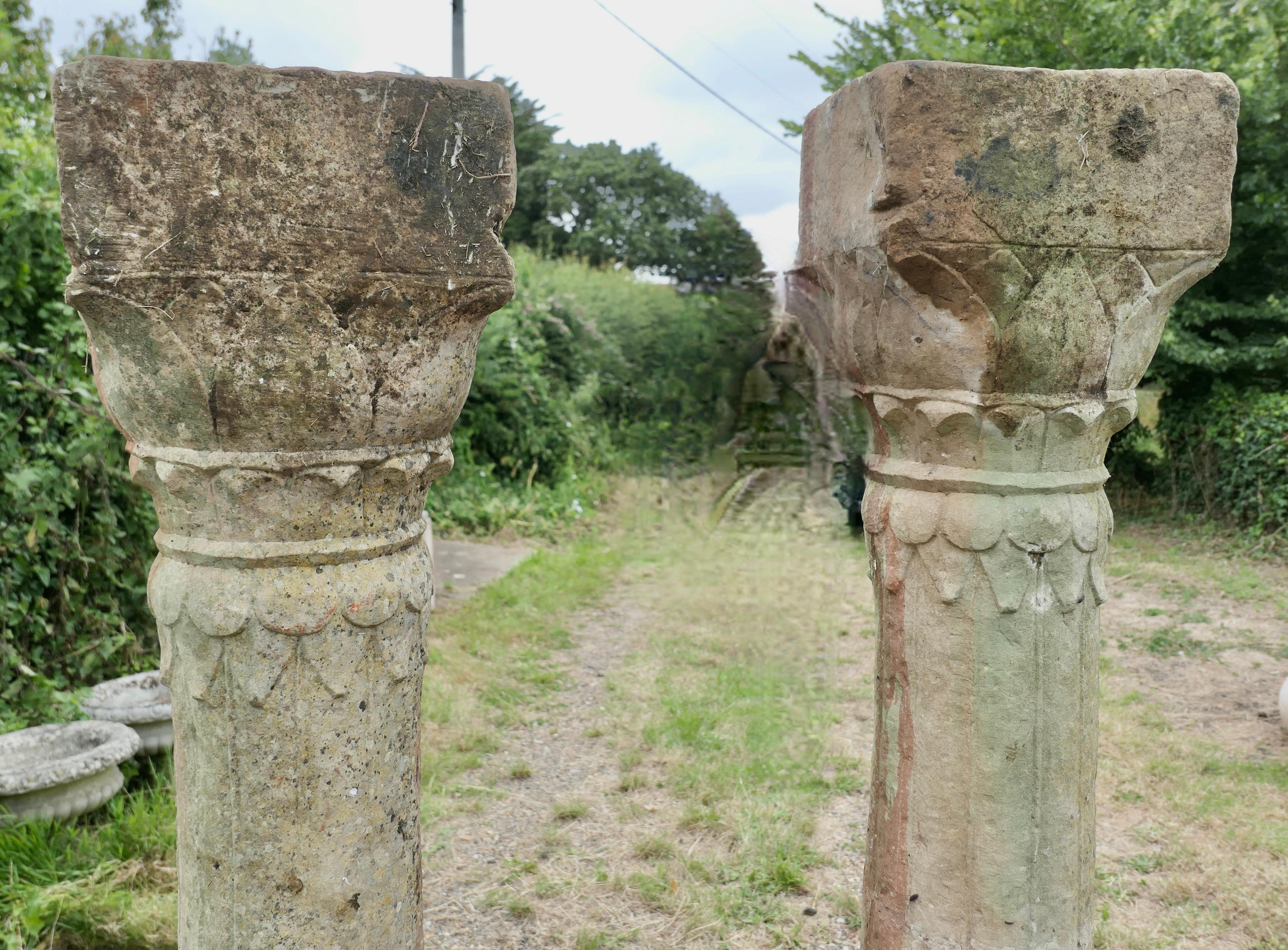 Paire d'anciennes colonnes de pierre de type corinthien en vente 3