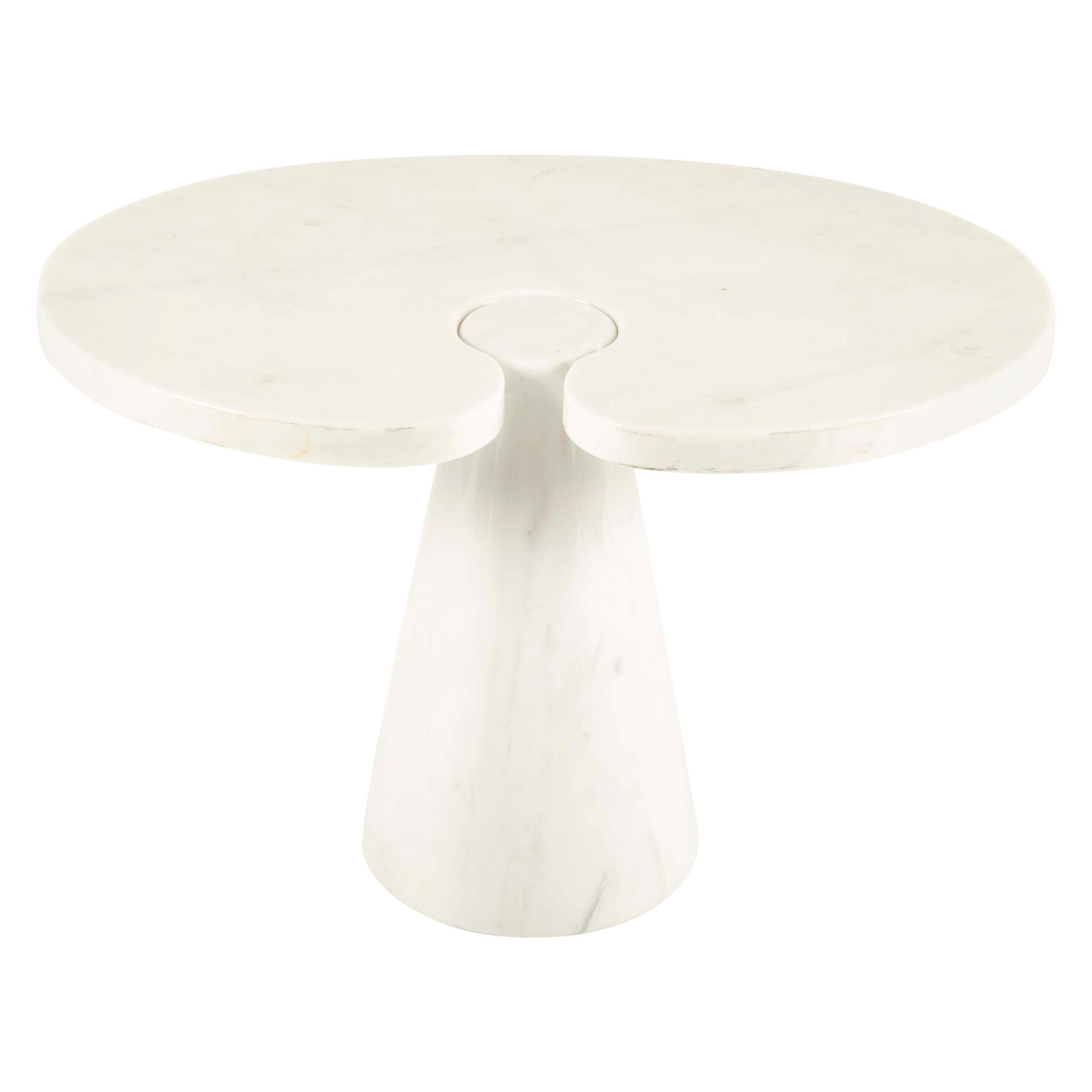 A pair of Carrara marble side / cocktail tables designed by Angelo Mangiarotti and produced by Skipper. Please note that while there are two available, the tables are priced individually.