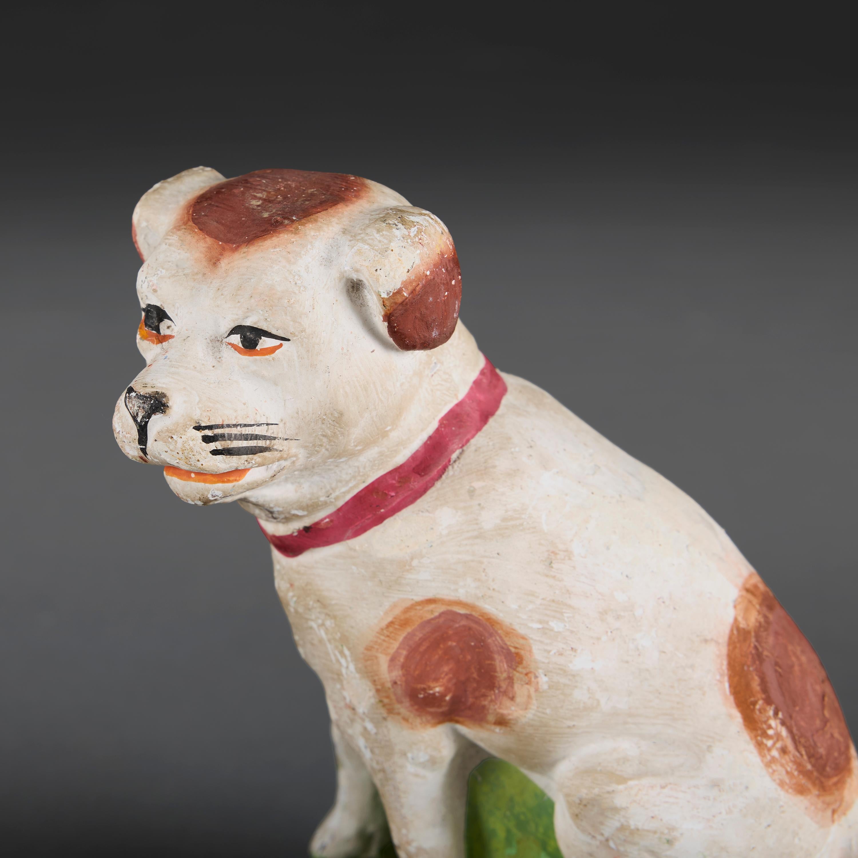 19th Century A Pair of Anglo-Chinese Painted Terracotta Recumbent Spaniels For Sale