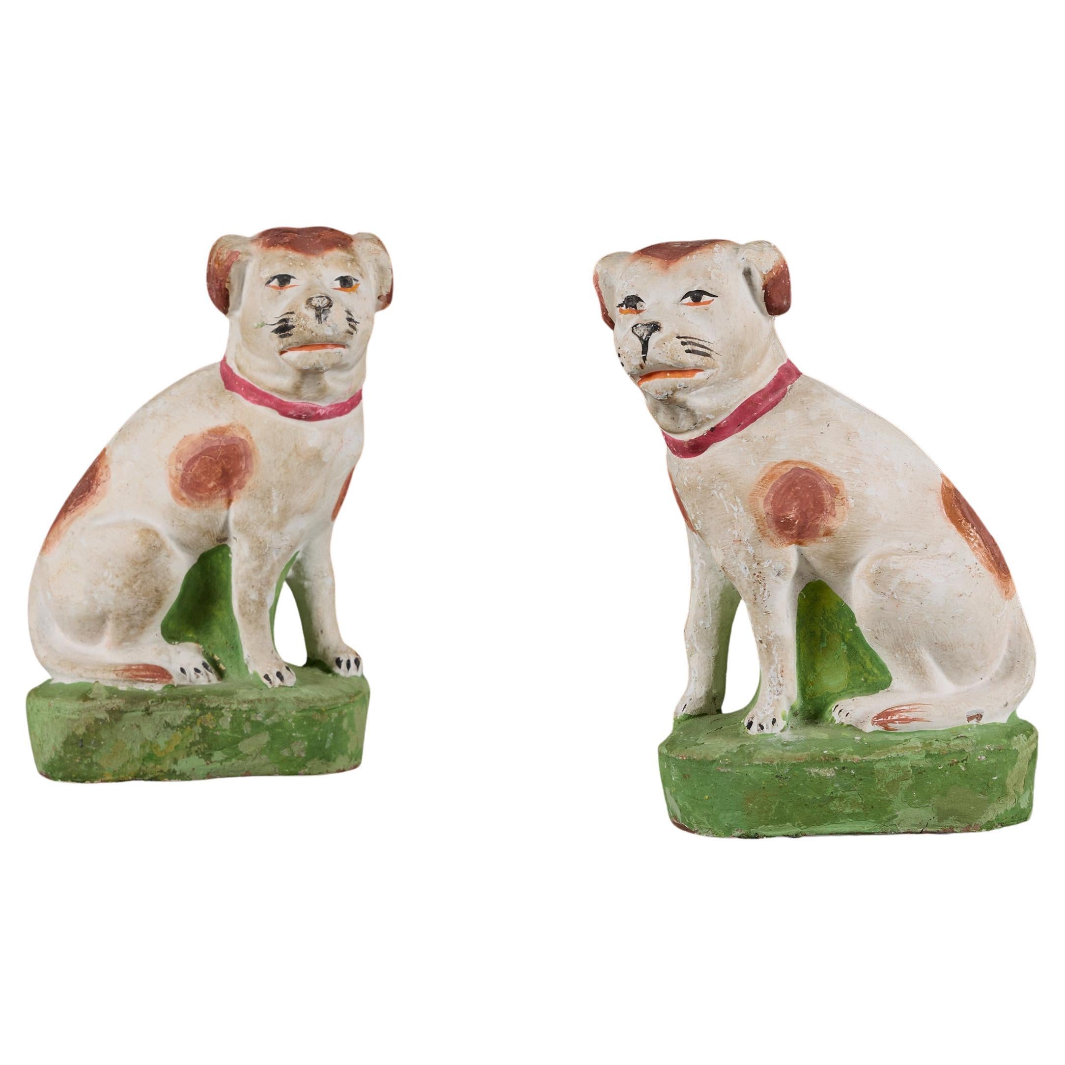 A Pair of Anglo-Chinese Painted Terracotta Recumbent Spaniels For Sale