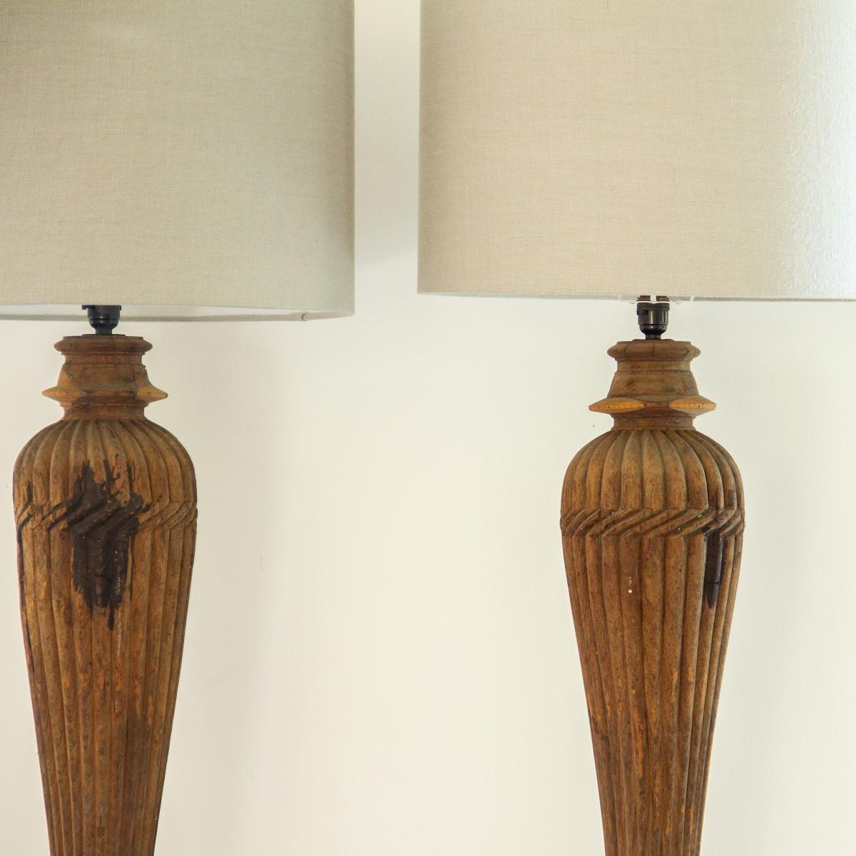 A large pair of substantial Anglo-Indian carved columns circa 1800 converted into lamps.
  