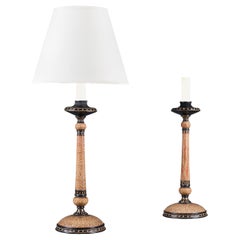 A Pair of Anglo-Indian Kashmiri Papier Mache Candlesticks as Lamps